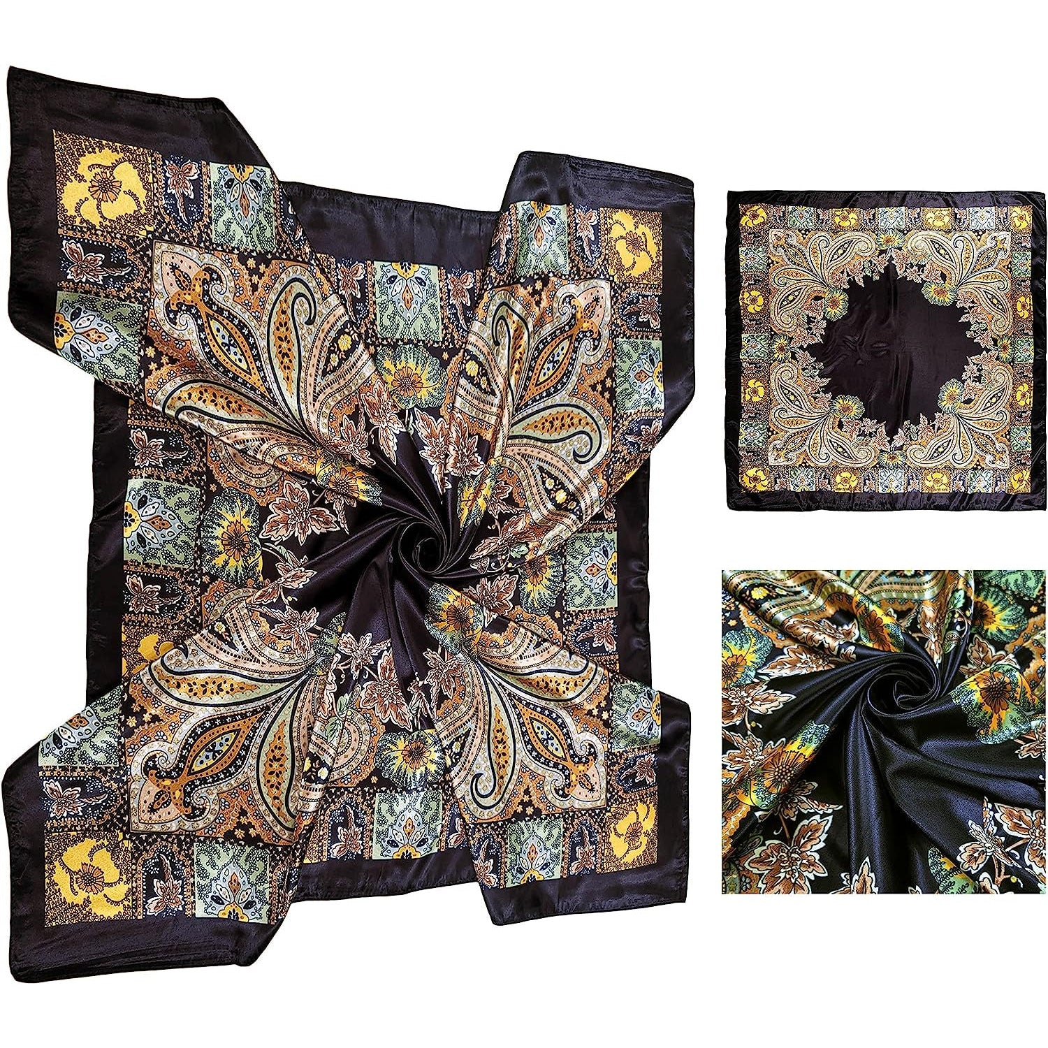 4 Pc Set Large 35 X 35 Inches Satin Square Scarves Neck Hair Head Scarf Bundle