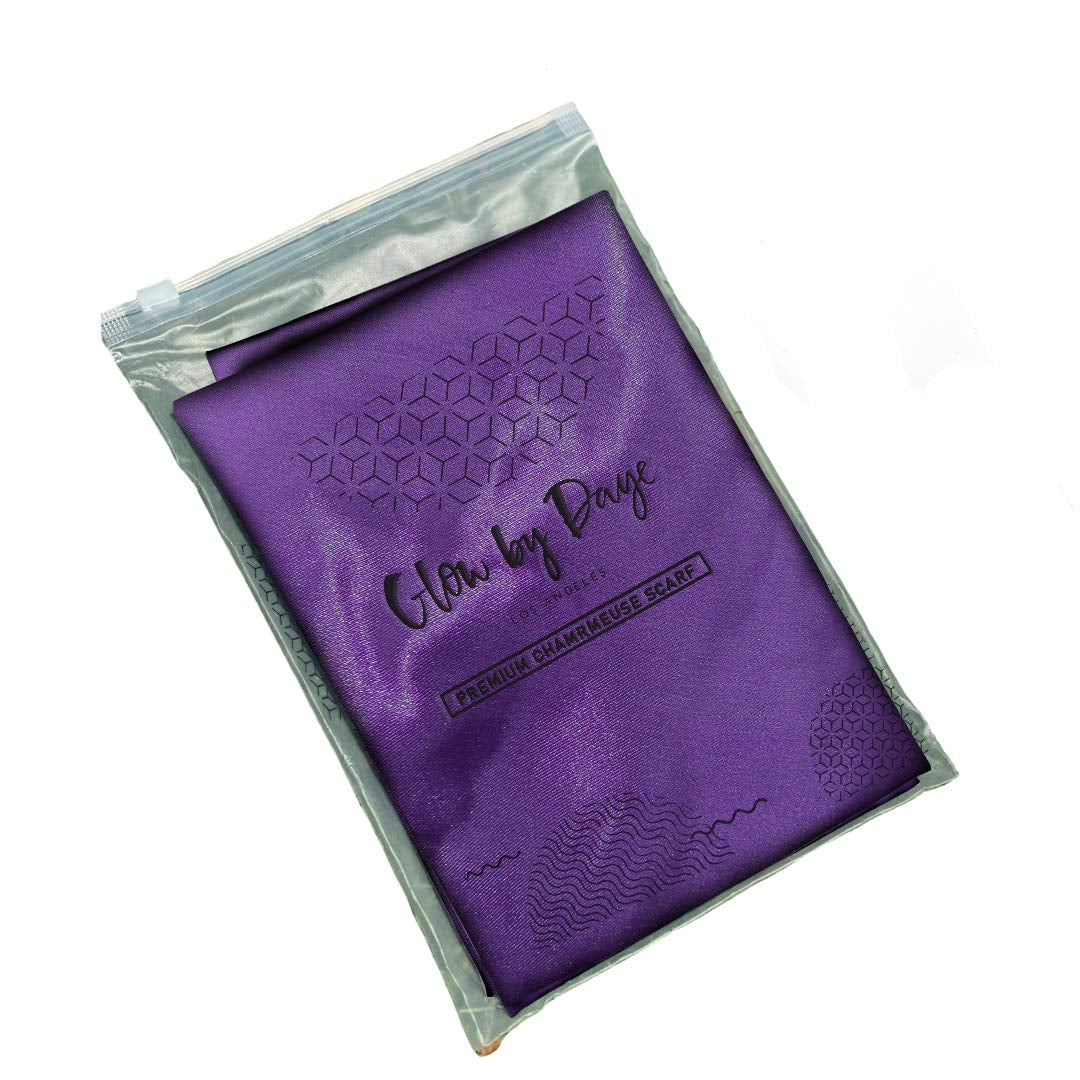 Charmeuse Satin Prefolded Head Scarf, Double Layered Satin Bandana for Women, Large, Majestic Purple Luxstretch