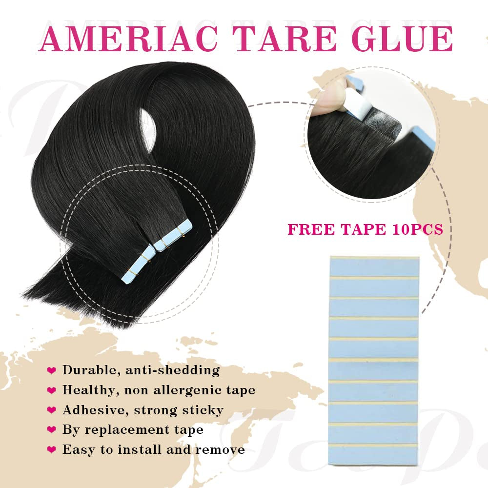 Tape in Hair Extensions Human Hair 100% Real Remy Human Hair Extensions Seamless Straight Hair Extensions Real Human Hair Tape in Extensions 20 Inch 20Pieces 50G/Set #1 Jet Black