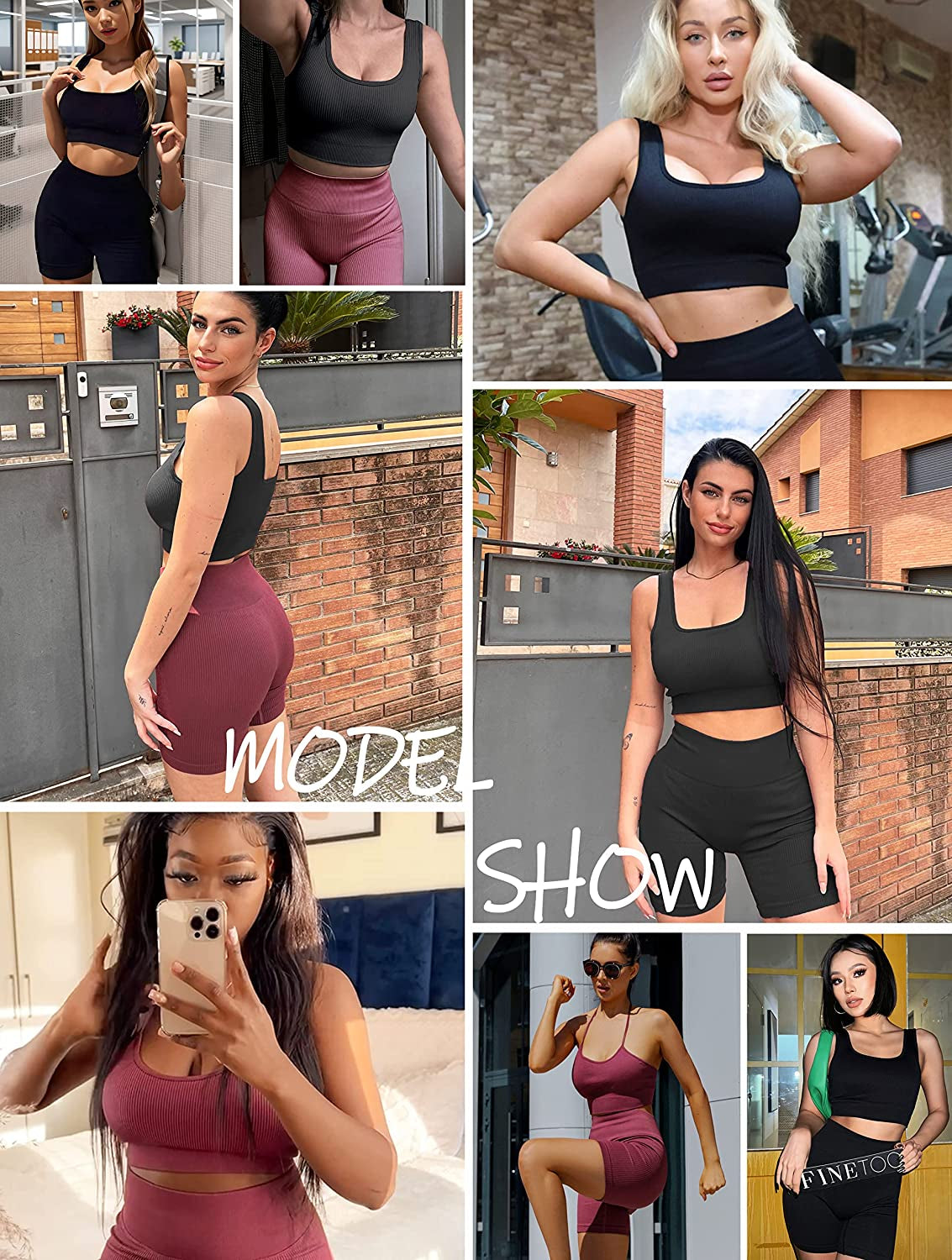 Workout Outfits Sets for Women 4 Piece Seamless Backless Tank Sport Bra High Waist Short Yoga Gym Matching Active Set
