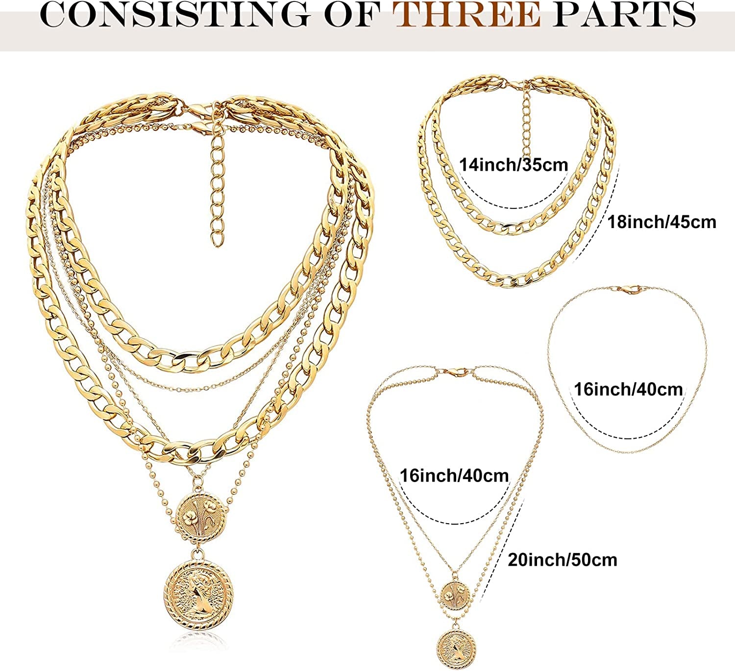 Mjartoria Gold Layered Necklaces for Women Trendy Retro Coin Pendant Gold Necklace Dainty Chunky Link Chain Choker Necklaces for Girls Jewelry Birthday Gifts