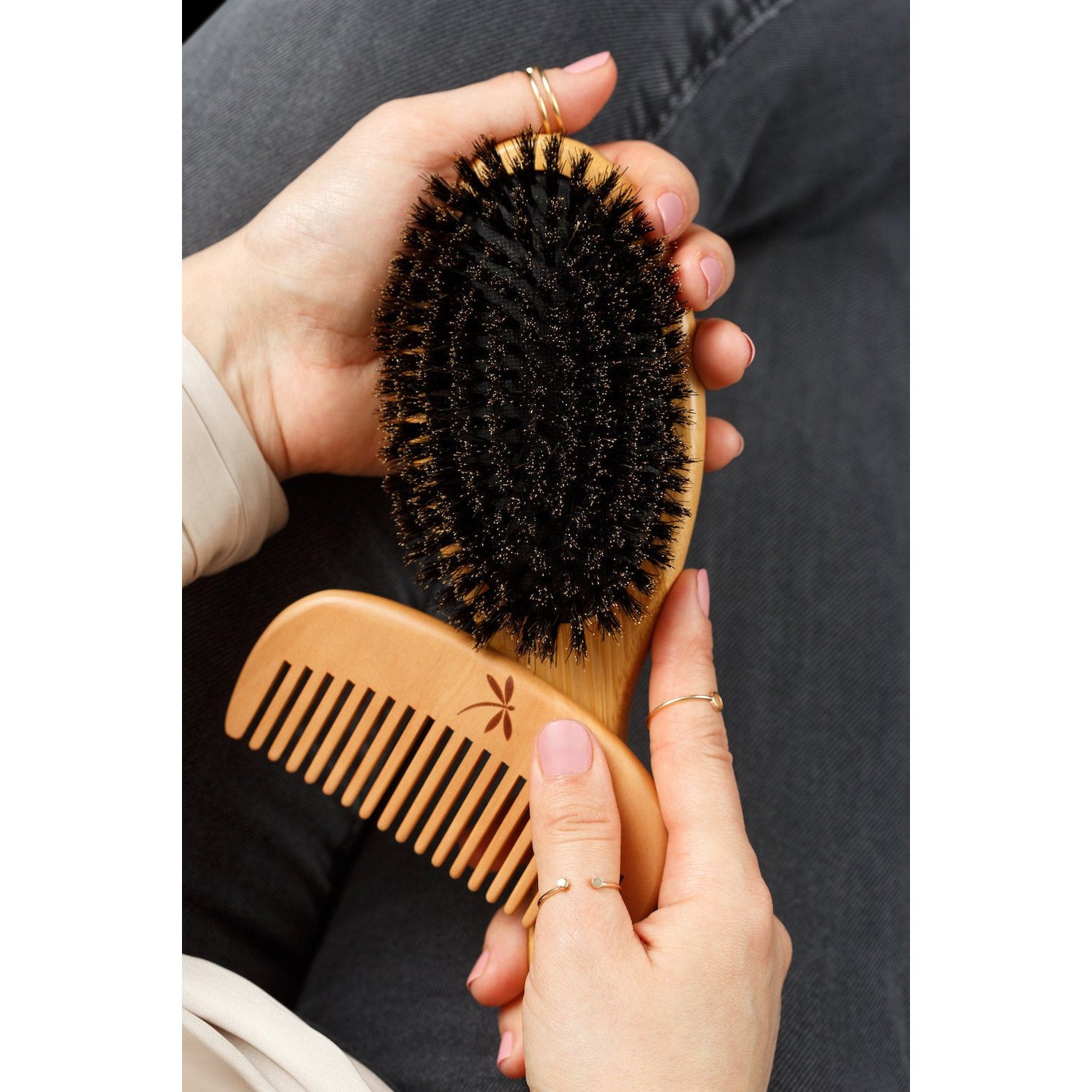 Belula 100% Boar Bristle Hair Brush Set (Medium). Soft Natural Bristles for Thin and Fine Hair. Restore Shine and Texture. Wooden Comb, Travel Bag and Spa Headband Included!