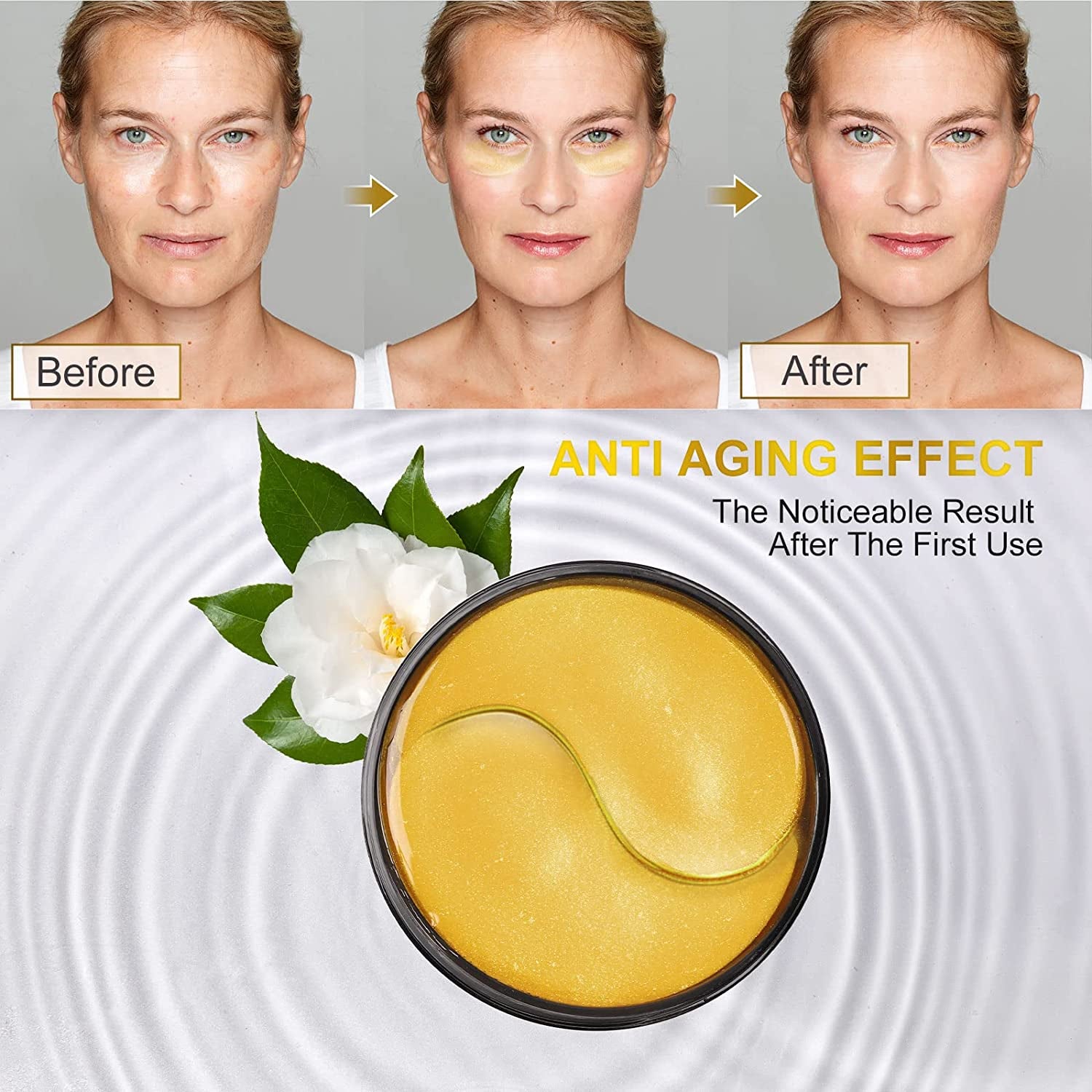 24K Gold under Eye Patches - 60 Pcs Eye Mask Pure Gold Anti-Aging Collagen Hyaluronic Acid under Eye Mask for Removing Dark Circles, Puffiness & Wrinkles Refresh Your Skin