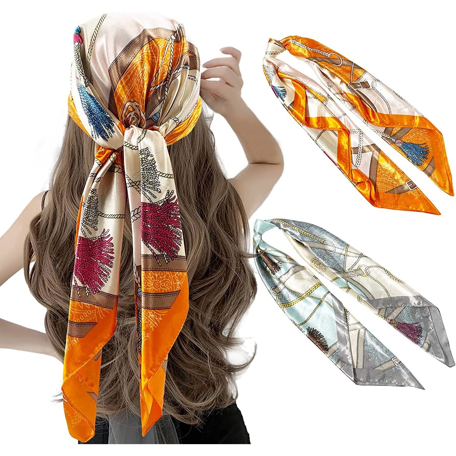 2 Pack 35" Satin Silk like Hair Scarf Bandana Light Head Wraps Neck Face Scarves Cover for Women