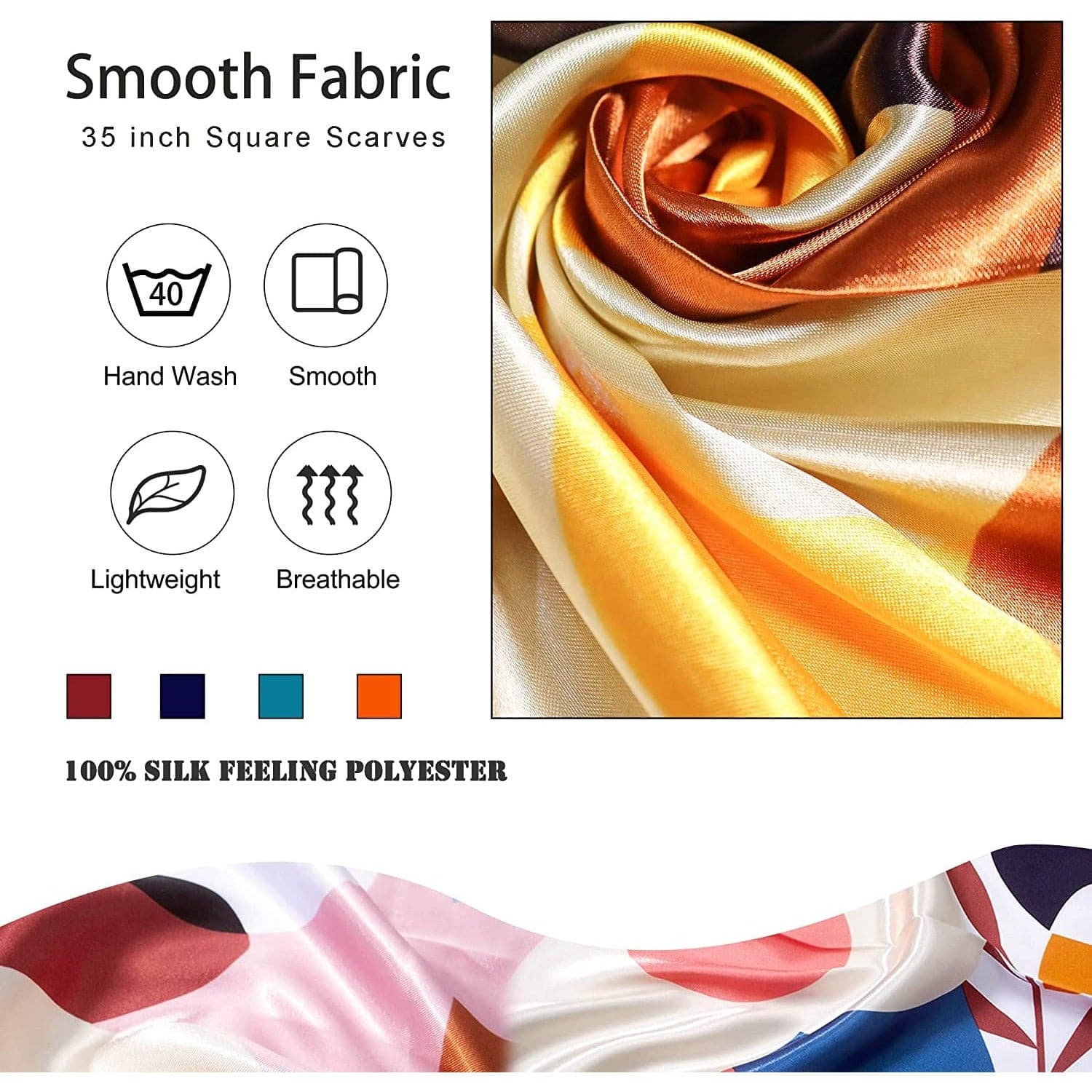 4PCS Large Satin Head Scarf for Women 35" Square Soft Smooth Silk like Hair Scarf Wraps Bandana for Sleeping