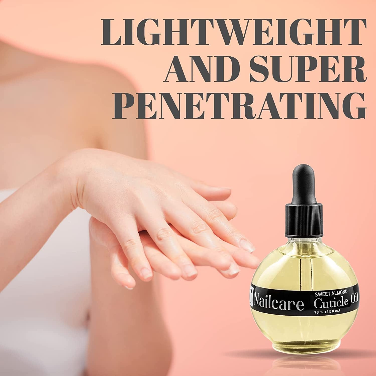 C CARE Sweet Almond Cuticle Oil - Extra Large 2.5 Oz Bottle - Moisturizes and Strengthens Nails and Cuticles - Dropper & Brush Included