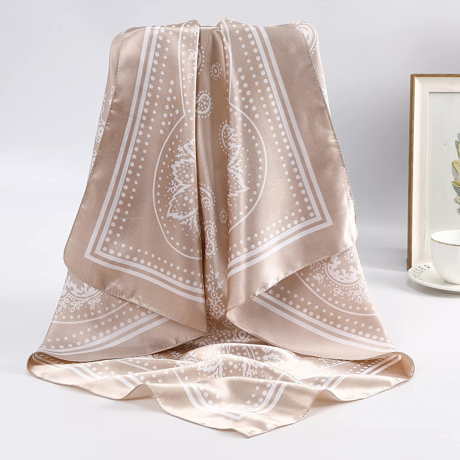 35” Satin Large Square Head Scarves - 4PCS Silk like Neck Scarf Hair Sleeping Wraps Lightweight Satin Silk Scarfs