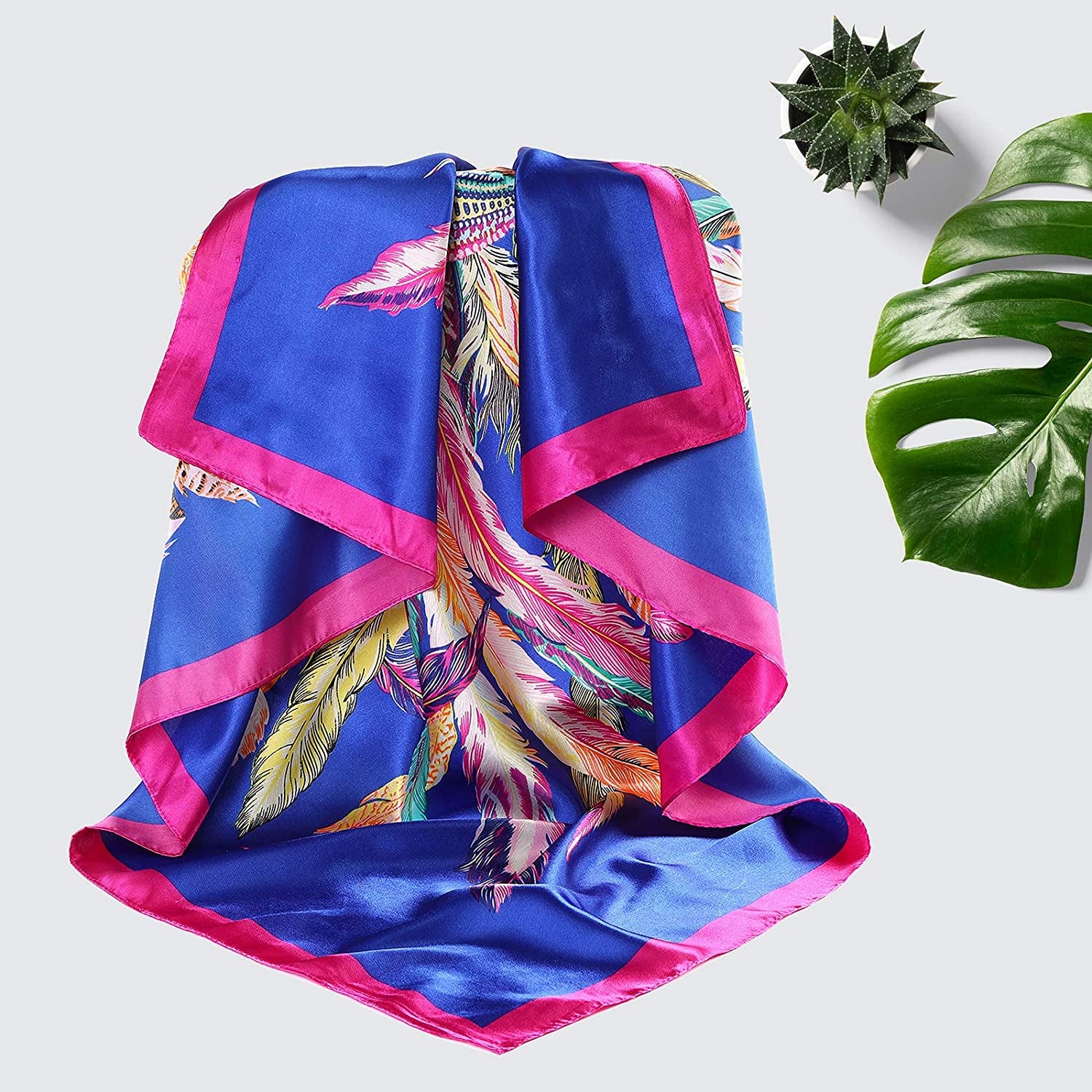 35 Inches Women Head Scarf Hair Bandanas - 4PCS Square Satin Head Scarves for Women Silk like Hair Kerchief Banadanas