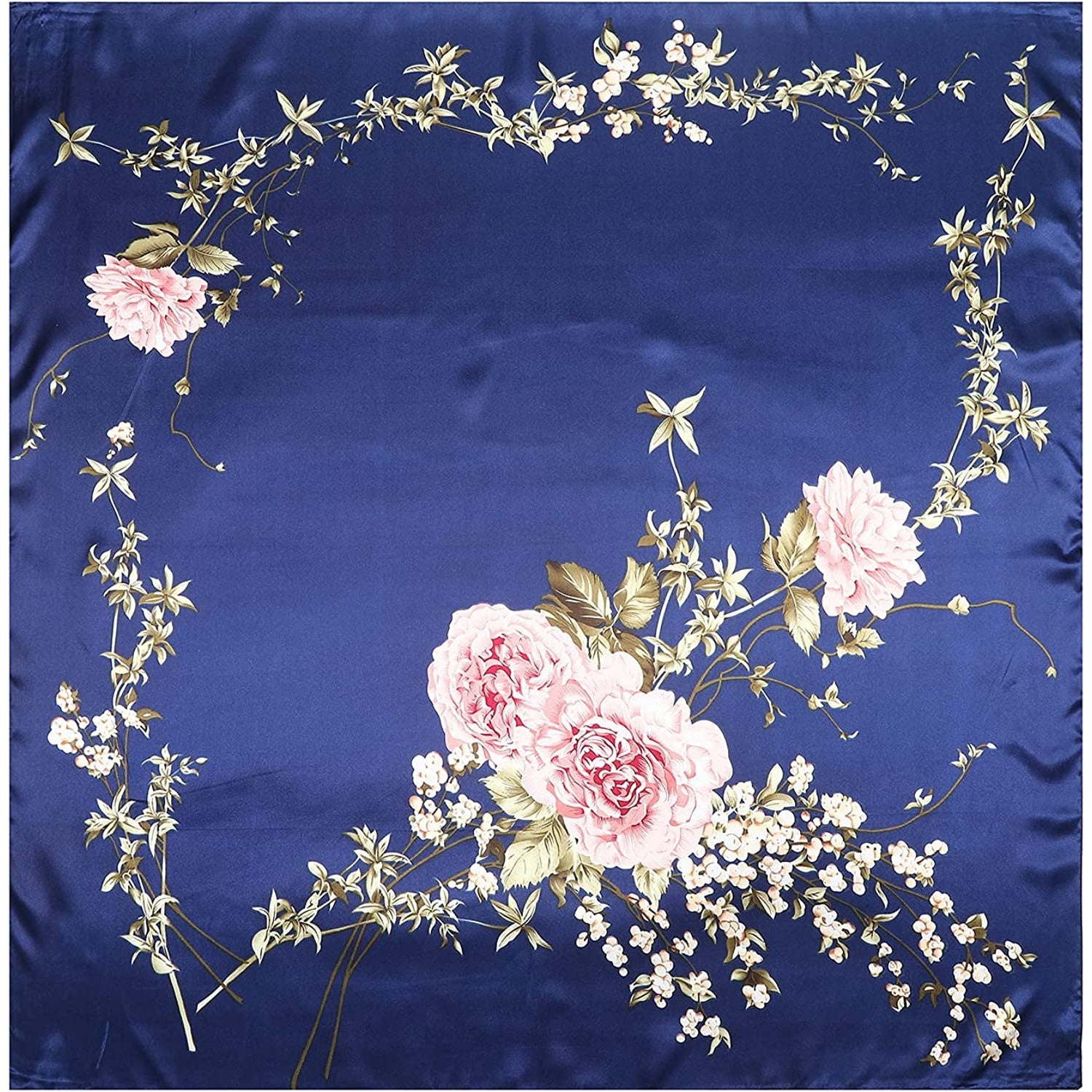 35” Large Satin Square Head Scarf - 2Pcs Silk like Floral Head Scarves Square Satin Hair Scarf Bandanas for Women
