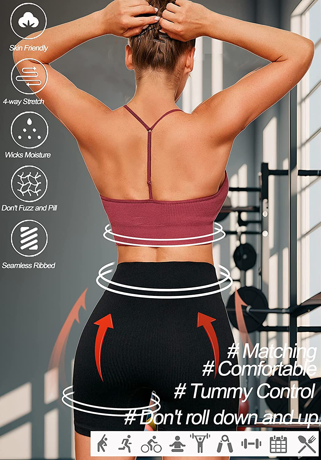 Workout Outfits Sets for Women 4 Piece Seamless Backless Tank Sport Bra High Waist Short Yoga Gym Matching Active Set