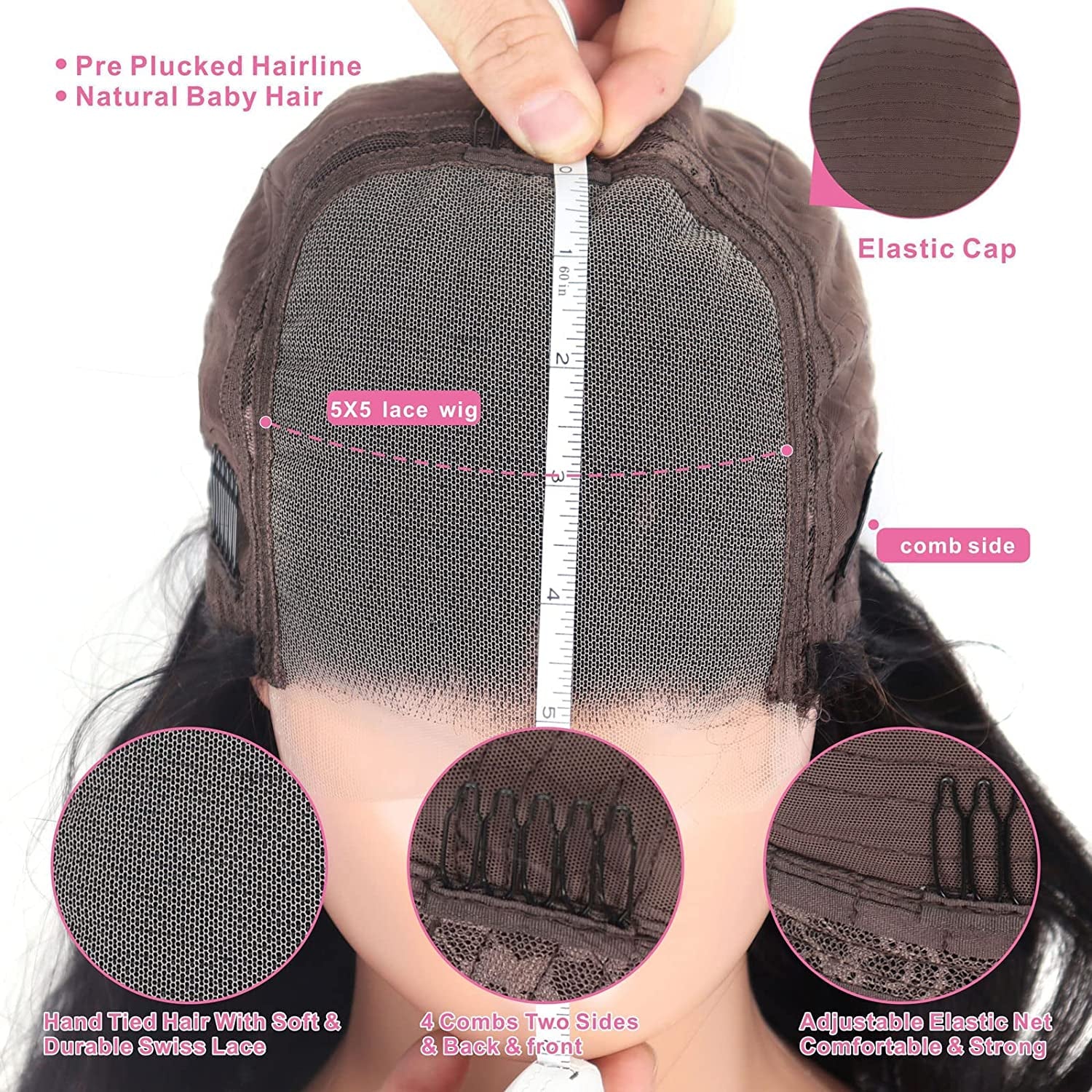 5X5 HD Lace Closure Wigs Human Hair 5X5 Body Wave Closure Wig for Women Virgin Human Hair Pre Plucked with Baby Hair 150% Density 5X5 Closure Wig True to Length Natural Black Color 26 Inch