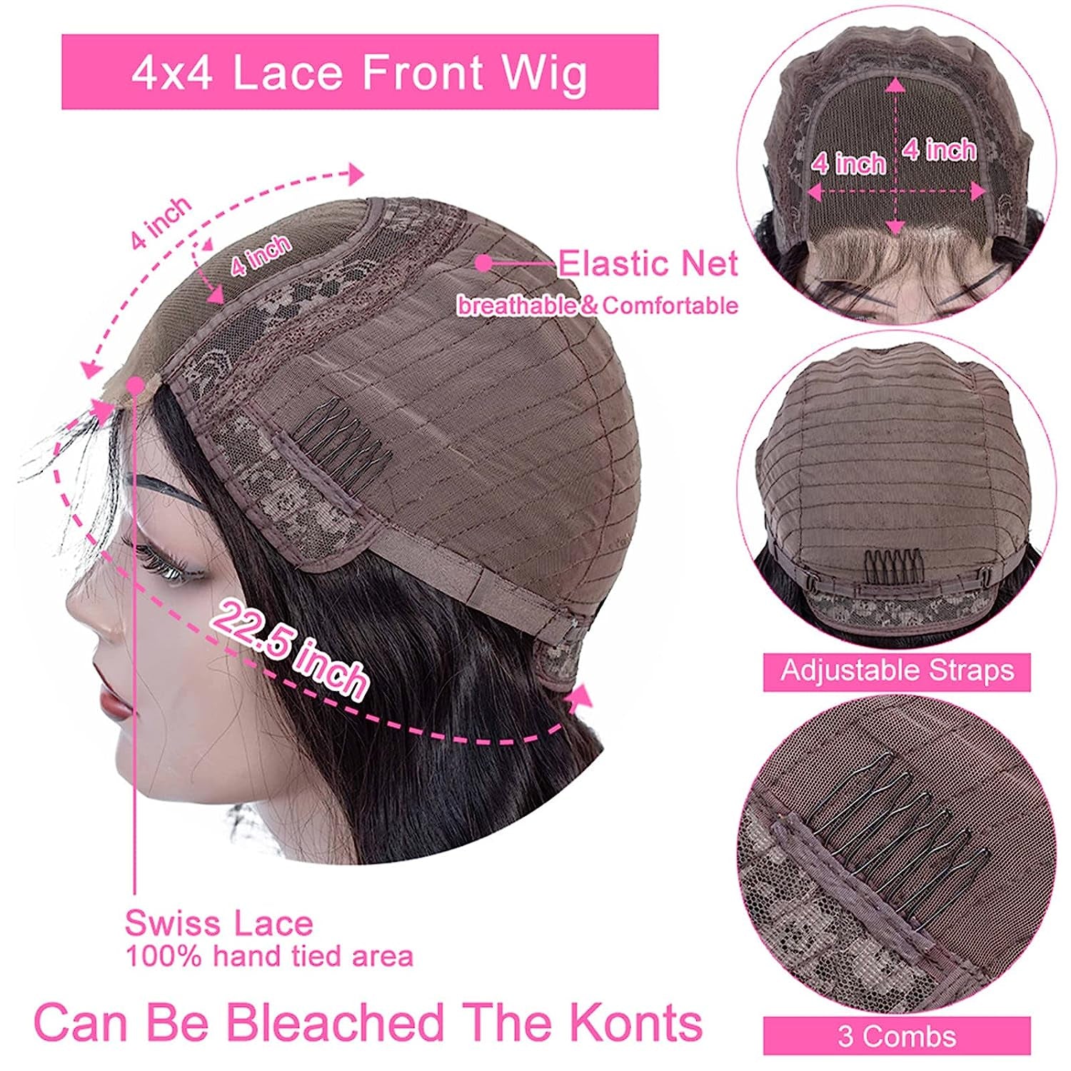 Body Wave Closure Wigs Human Hair 150% Density Glueless Wigs Human Hair Pre Plucked with Baby Hair 4X4 HD Transparent Lace Front Wigs for Black Women Bleached Knots Natural Color 16 Inch