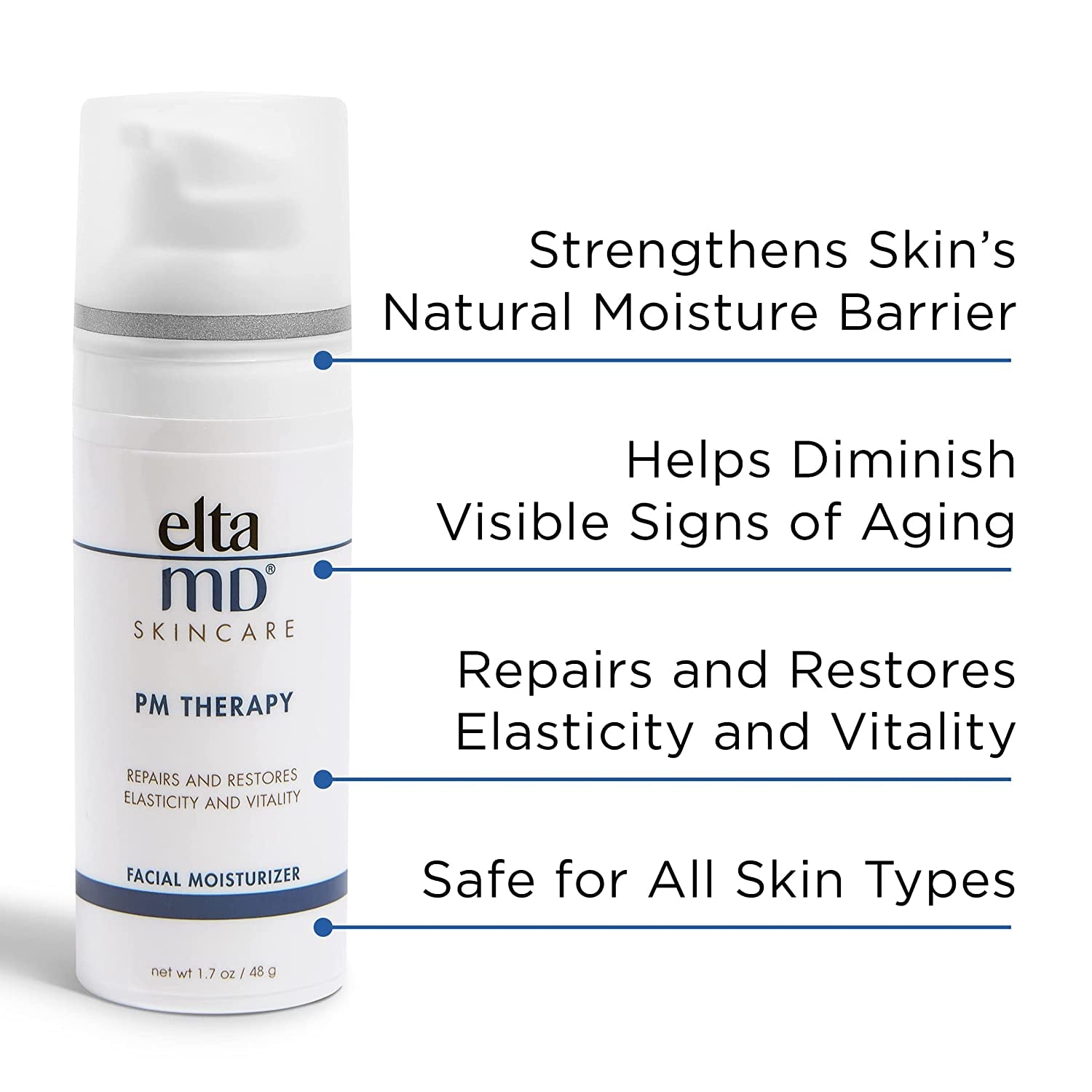 PM Therapy Facial Moisturizer Lotion, Night Moisturizer for Face, Restores Skin Elasticity and Moisturizes and Repairs Skin Overnight, Safe for Sensitive Skin, Oil Free Formula, 1.7 Oz Pump