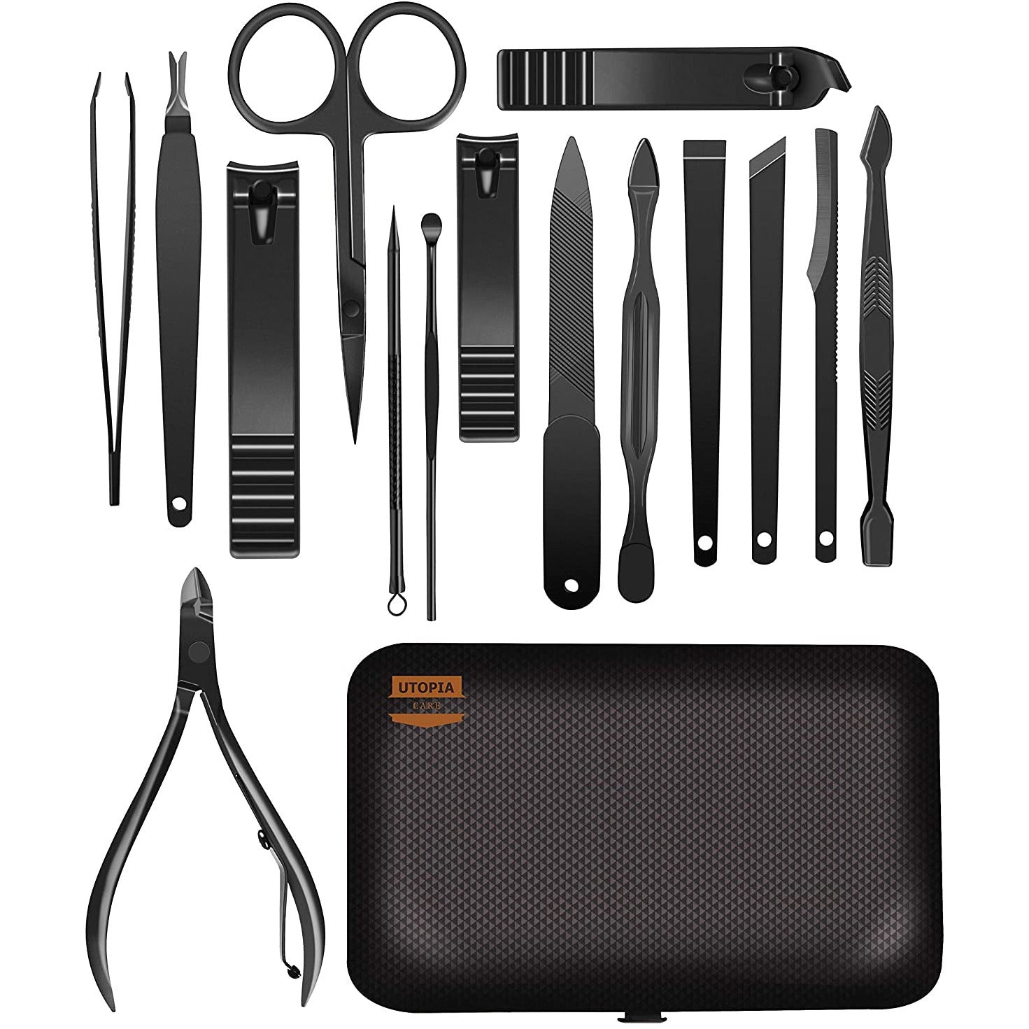 15 Pieces Manicure Set - Stainless Steel Manicure Nail Clippers Pedicure Kit - Professional Grooming Kits, Nail Care Tools with Luxurious Travel Case (Black)