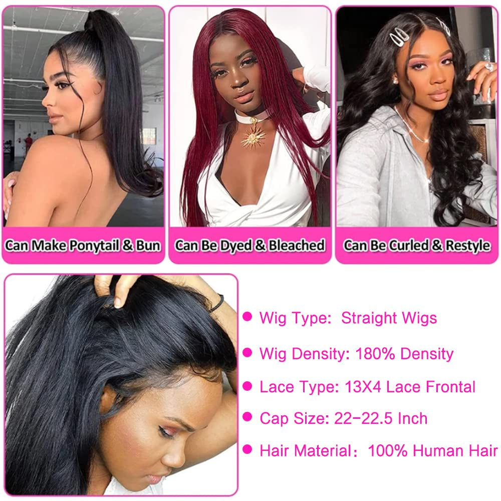 22 Inch Straight Lace Front Wigs Human Hair Pre Plucked Hairline 13X4 HD Transparent Lace Frontal Wigs with Baby Hair Glueless 180% Density Brazilian Virgin Human Hair Lace Front Wigs for Black Women Natural Color (22 Inch)