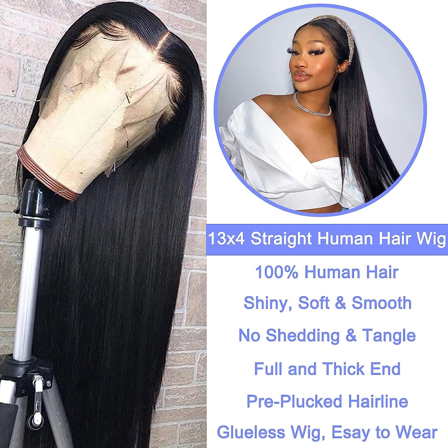 ALIMICE Lace Front Wigs Human Hair Straight 13X4 Transparent Lace Frontal Human Hair Wig for Black Women 100% Virgin Human Hair Pre-Plucked with Baby Hair 150% Density Natural Color (24 Inch)