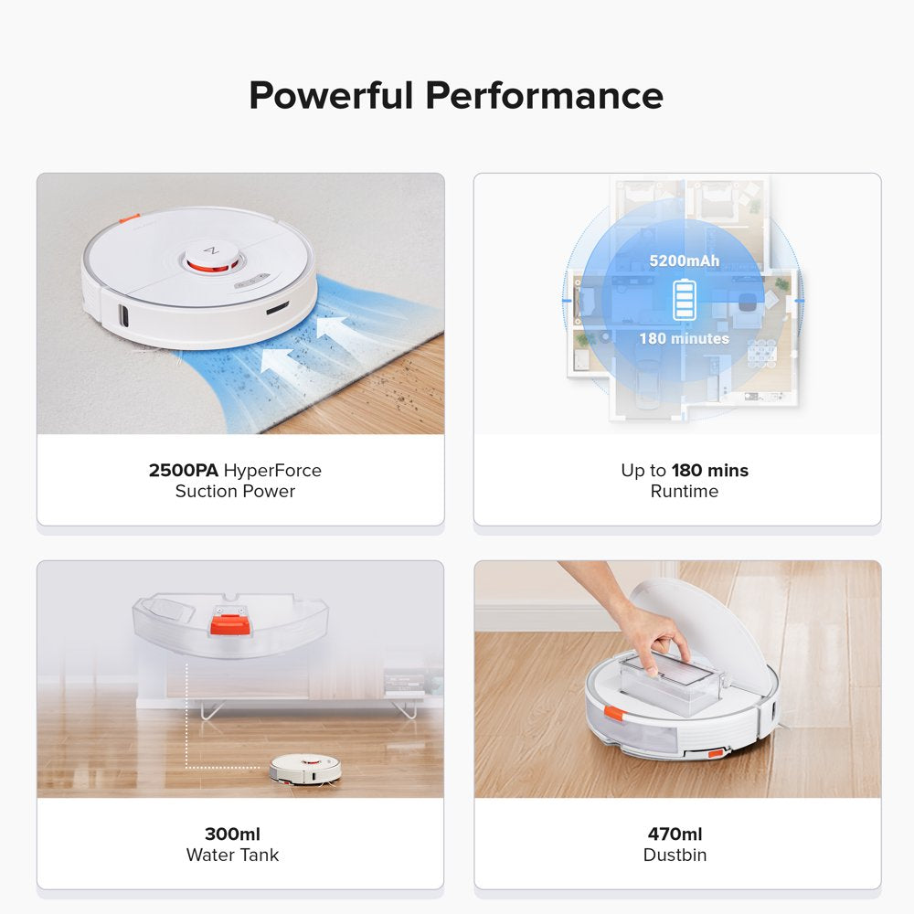® S7-WHT Robot Vacuum Cleaner with Sonic Mopping, Strong 2500PA Suction