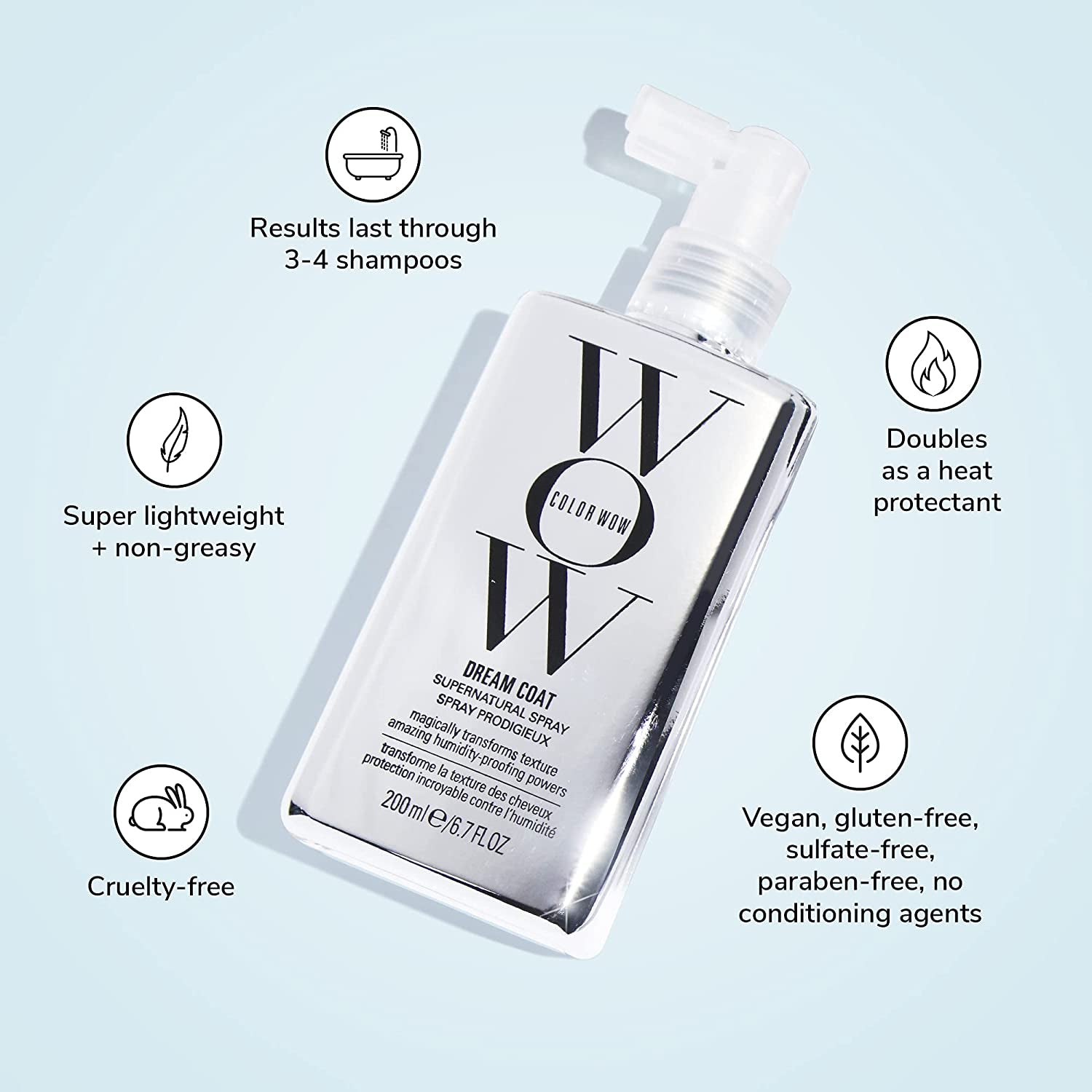 Color Wow Dream Coat Supernatural Spray – Multi Award Winning anti Frizz Spray Keeps Hair Frizz Free for Days Matter the Weather with Moisture Repellant anti Humidity Techlogy; Glass Hair Results