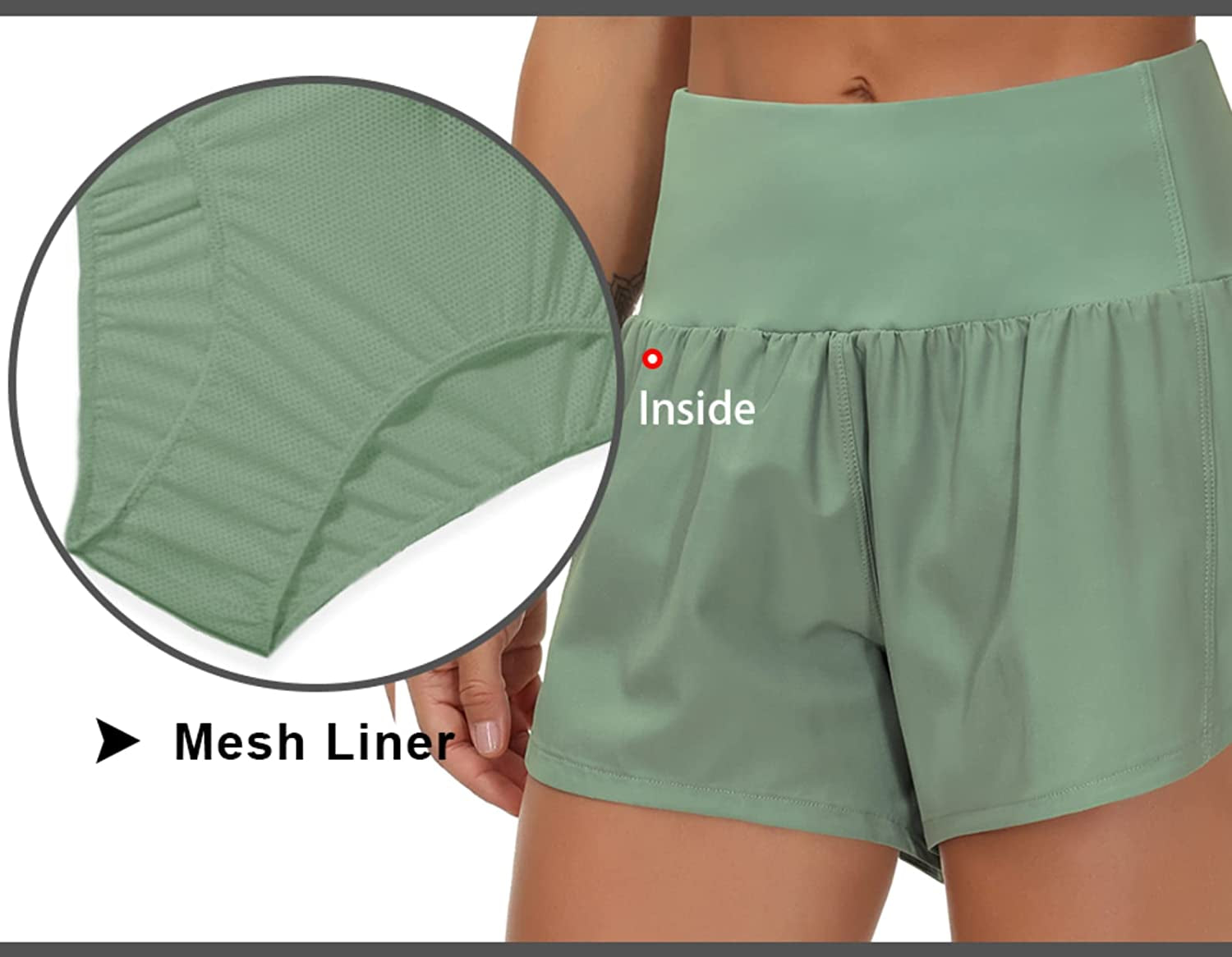 Womens High Waisted Running Shorts Quick Dry Athletic Workout Shorts with Mesh Liner Zipper Pockets