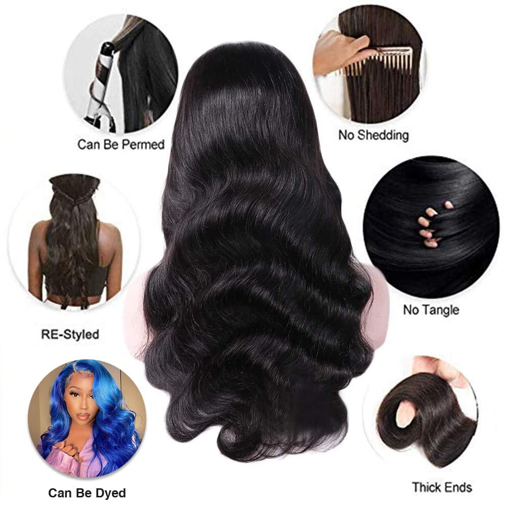 360 Body Wave Full Lace Frontal Wigs Human Hair 180 Density HD Transparent Body Wave Wigs Pre Plucked with Baby Hair Brazilian Virgin Lace Front Human Hair Wigs for Black Women Natural Color(20 Inch)