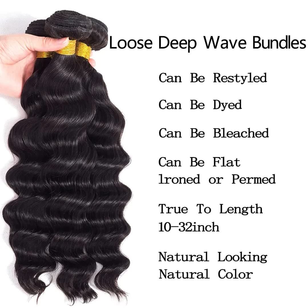 Loose Deep Wave Bundles Human Hair Weave Bundles 100% Unprocessed Brazilian Virgin Hair Wet and Wavy Bundles Human Hair Extensions Natural Black Color