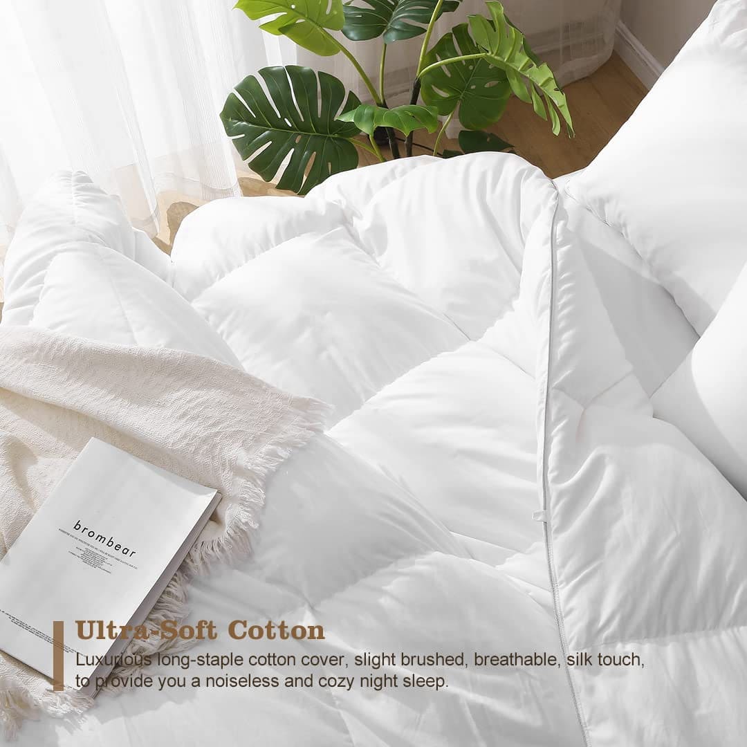 Luxury King Goose Feathers down Comforter, Ultra-Soft Egyptian Cotton Cover, 750 Fill Power Medium Weight for All Season Hotel Style Fluffy Duvet Insert with Ties (106X90 Inches, White)