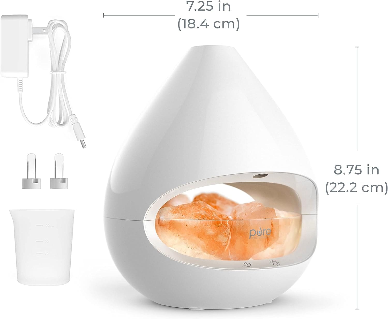 ® Pureglow™ Crystal - 2-In-1 Himalayan Salt Lamp & Ultrasonic Essential Oil Diffuser, Original Salt Therapy Lamp, 100% Pure Himalayan Salt, Ambient Glow, 160 Ml 16-Hour Tank (White)