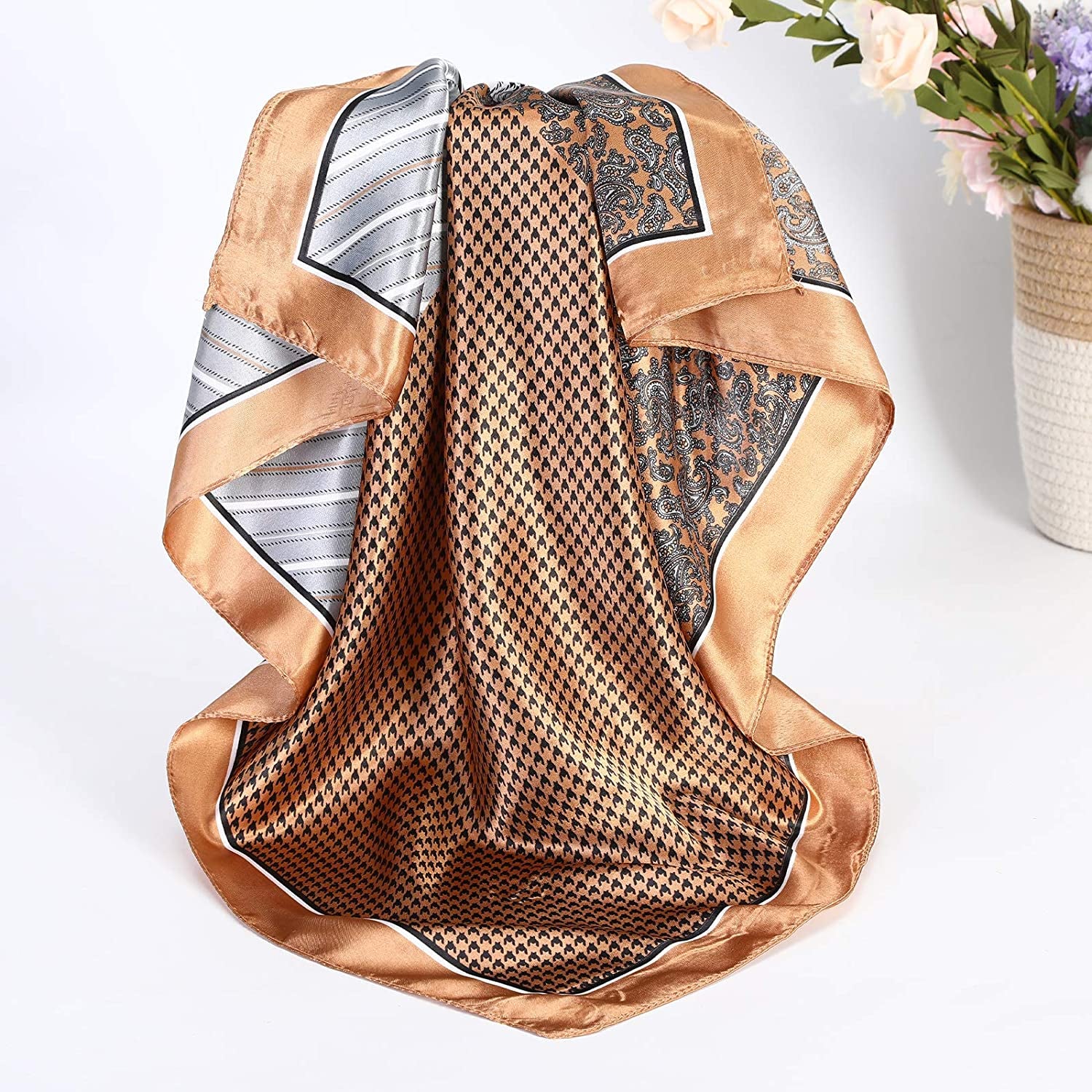 35” Satin Large Square Head Scarves - 4PCS Silk like Neck Scarf Hair Sleeping Wraps Lightweight Satin Silk Scarfs