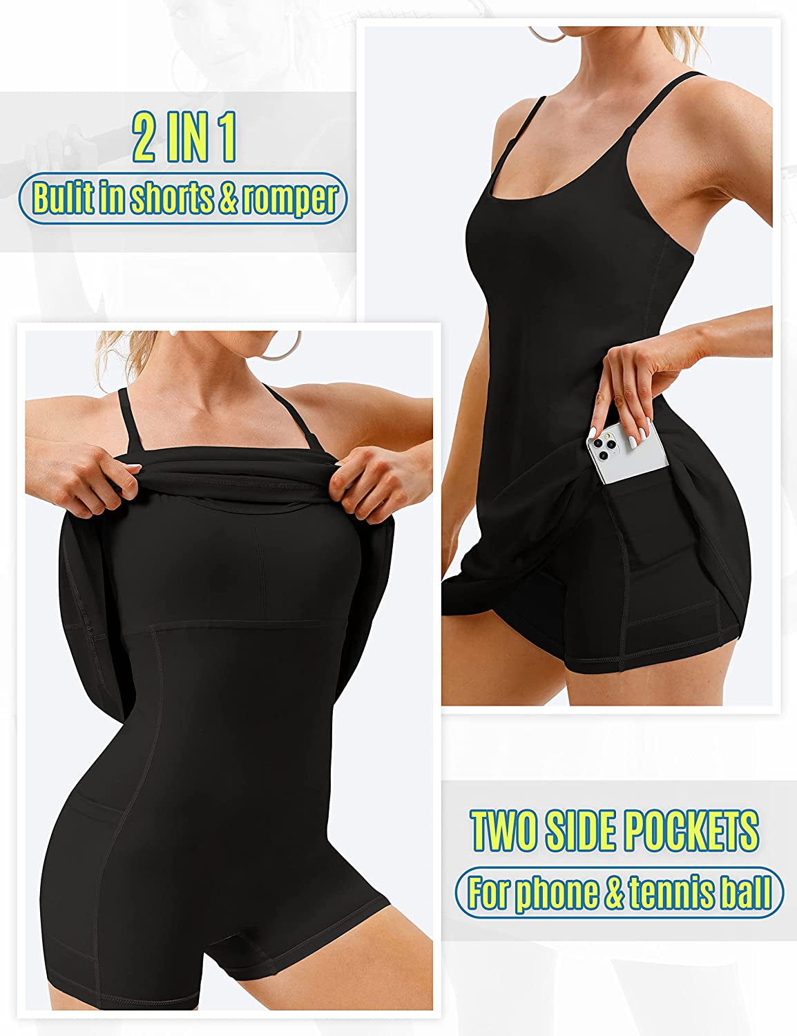 Womens Tennis Dress, Workout Dress with Built-In Bra & Shorts Pockets Exercise Dress for Golf Athletic Dresses for Women