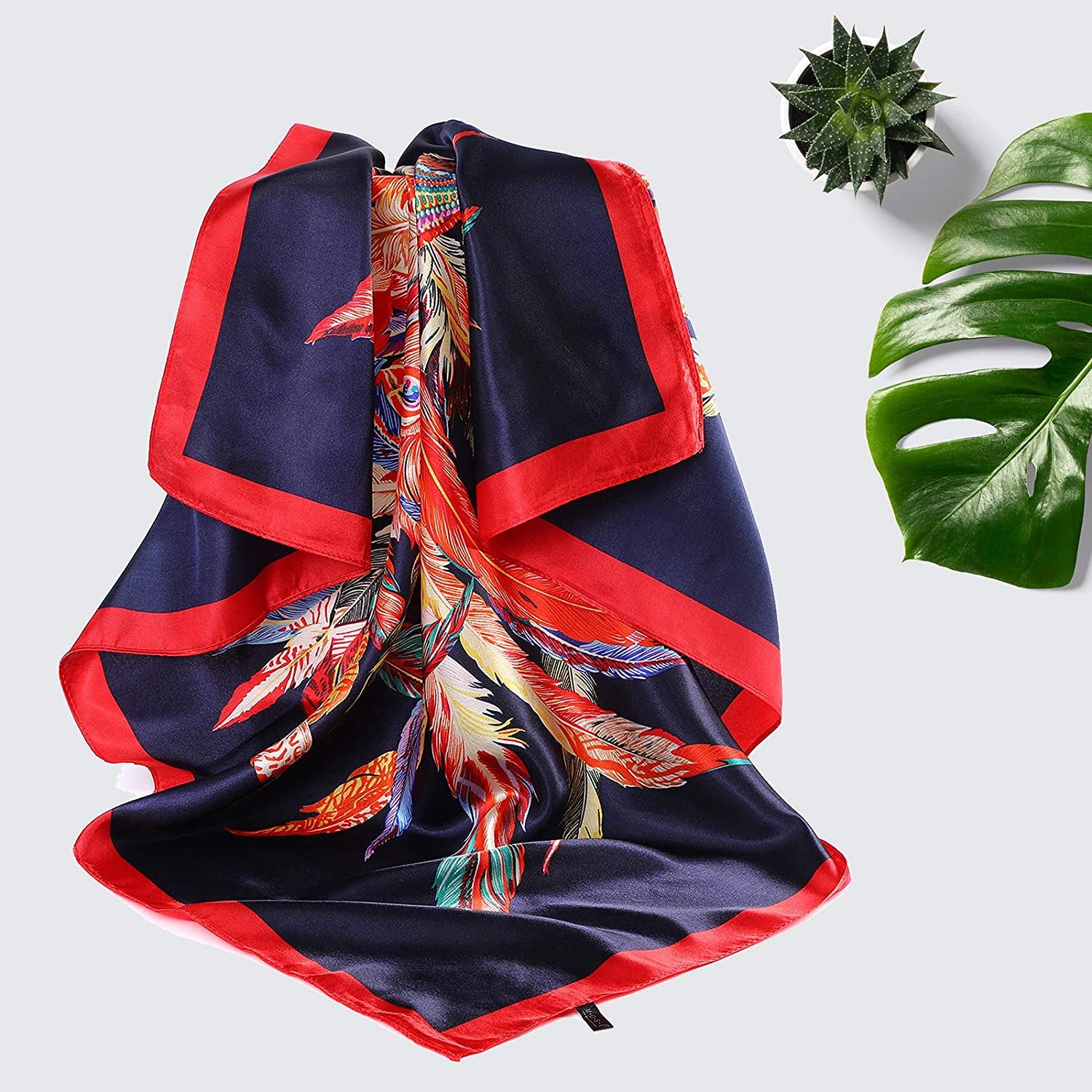 35 Inches Women Head Scarf Hair Bandanas - 4PCS Square Satin Head Scarves for Women Silk like Hair Kerchief Banadanas