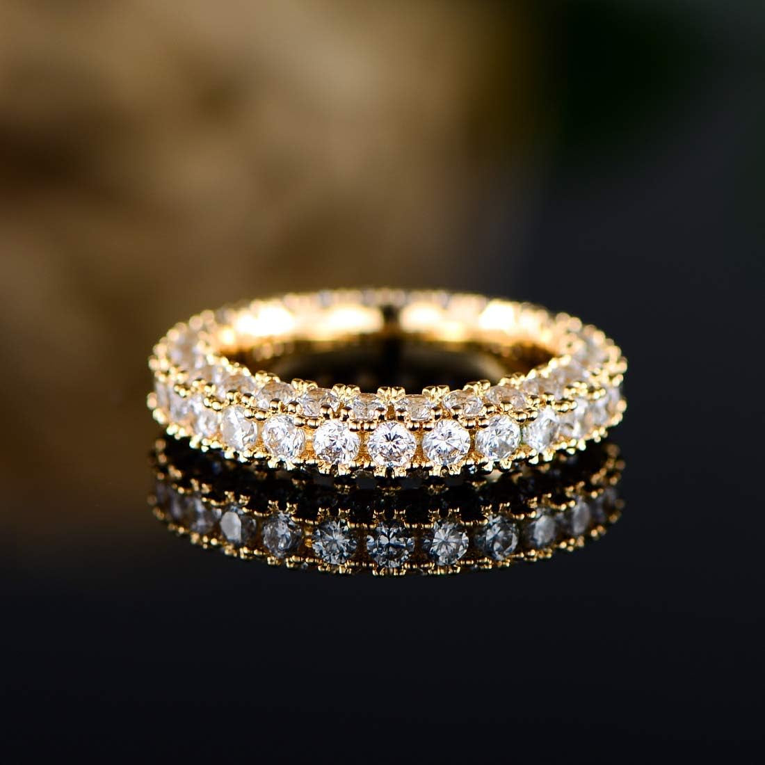 Womens 3 Row Eternity Ring Wedding Band 18K White Gold or Rose Gold Plated Cubic Zirconia Eternity Band Ring Jewelry