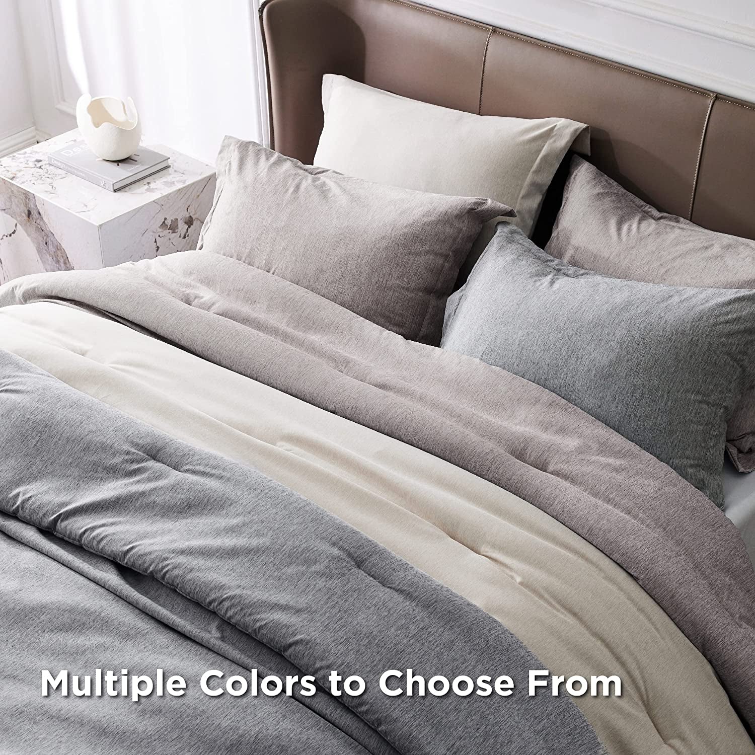 Bedsure Queen Comforter Set - Beige Comforter Queen Size, Soft Bedding for All Seasons, Cationic Dyed Bedding Set, 3 Pieces, 1 Comforter (88"X88") and 2 Pillow Shams (20"X26"+2")