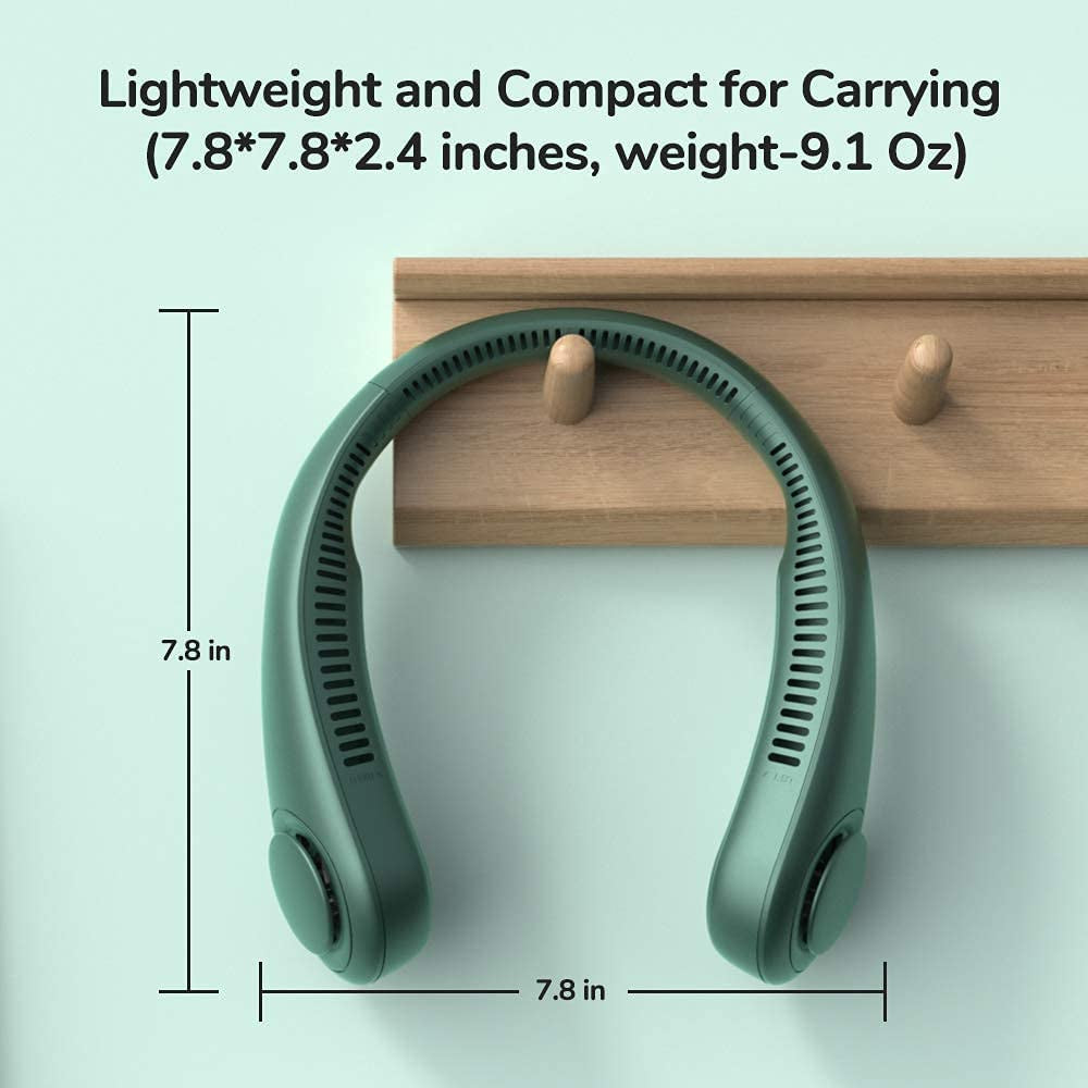 Portable Neck Fan, Hands Free Bladeless Fan, 4000 Mah Battery Operated Wearable Personal Fan, Leafless, Rechargeable, Headphone Design, USB Powered Desk Fan,3 Speeds-Dark Green