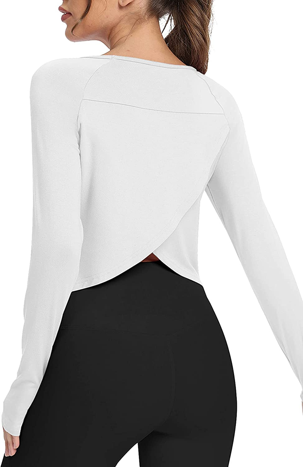 Long Sleeve Cropped Tops Athletic Workout Athletic Yoga Gym Crop Tops for Women