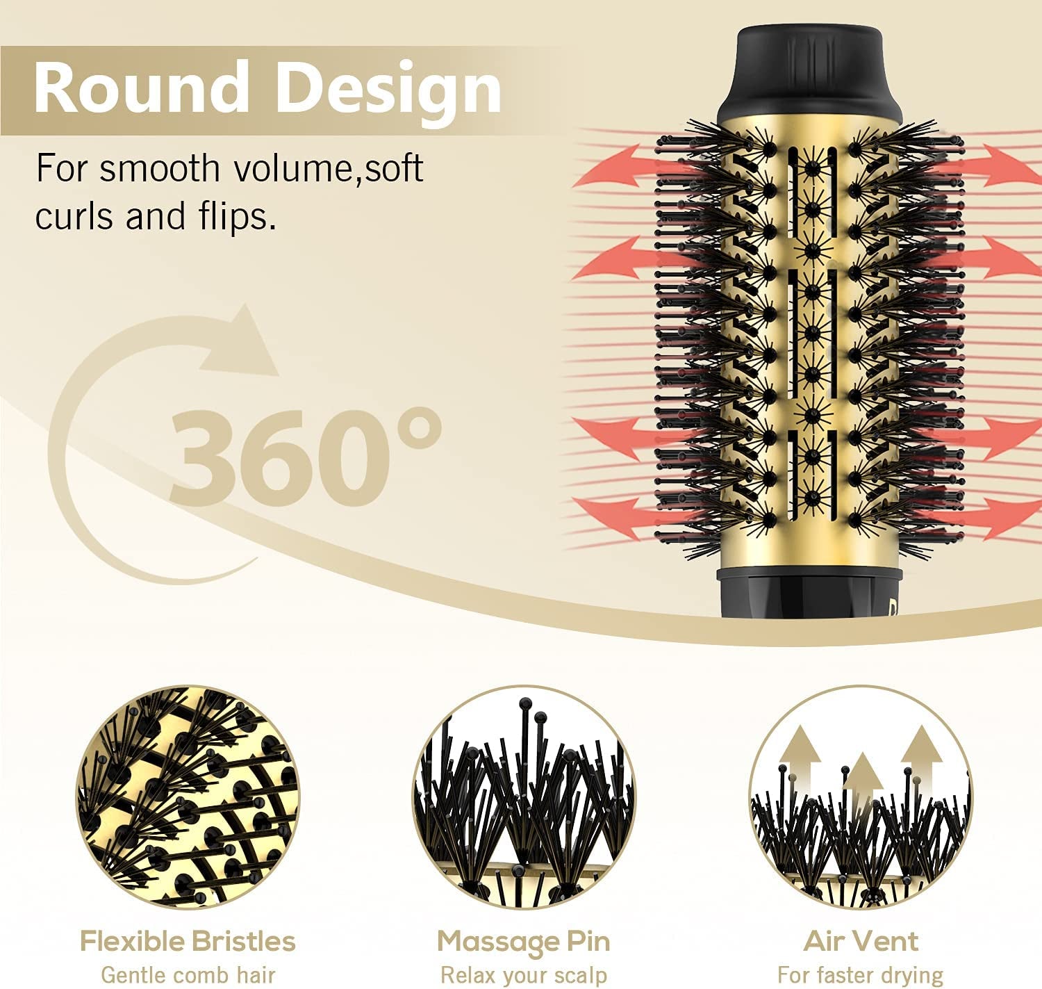 Hair Dryer Brush, Lpstea 4 in 1 Hot Air Brush, One Step Hair Dryer & Styler Volumizer with Enhanced Titanium Barrel, Blow Dryer Brush for Women (Gold)