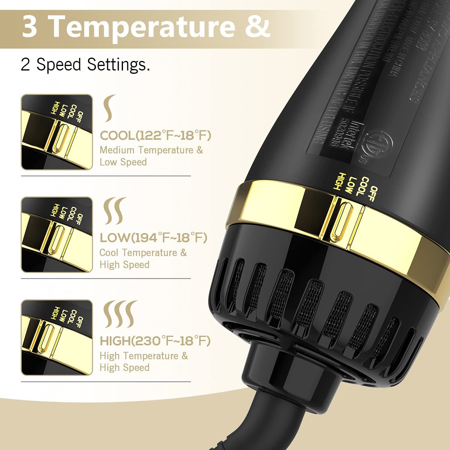 Hair Dryer Brush, Lpstea 4 in 1 Hot Air Brush, One Step Hair Dryer & Styler Volumizer with Enhanced Titanium Barrel, Blow Dryer Brush for Women (Gold)