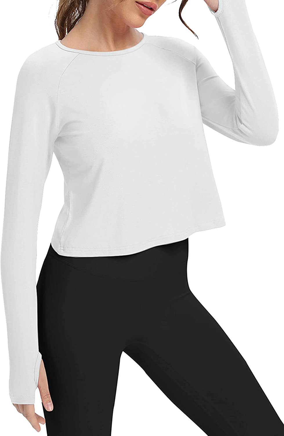 Long Sleeve Cropped Tops Athletic Workout Athletic Yoga Gym Crop Tops for Women