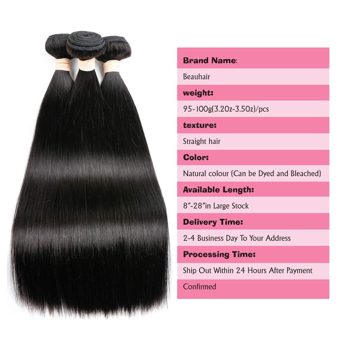Straight Human Hair Bundles 100% Unprocessed Brazilian Straight Virgin Human Hair 4 Bundles Human Hair Extensions Natural Black Color(18 20 22 24)