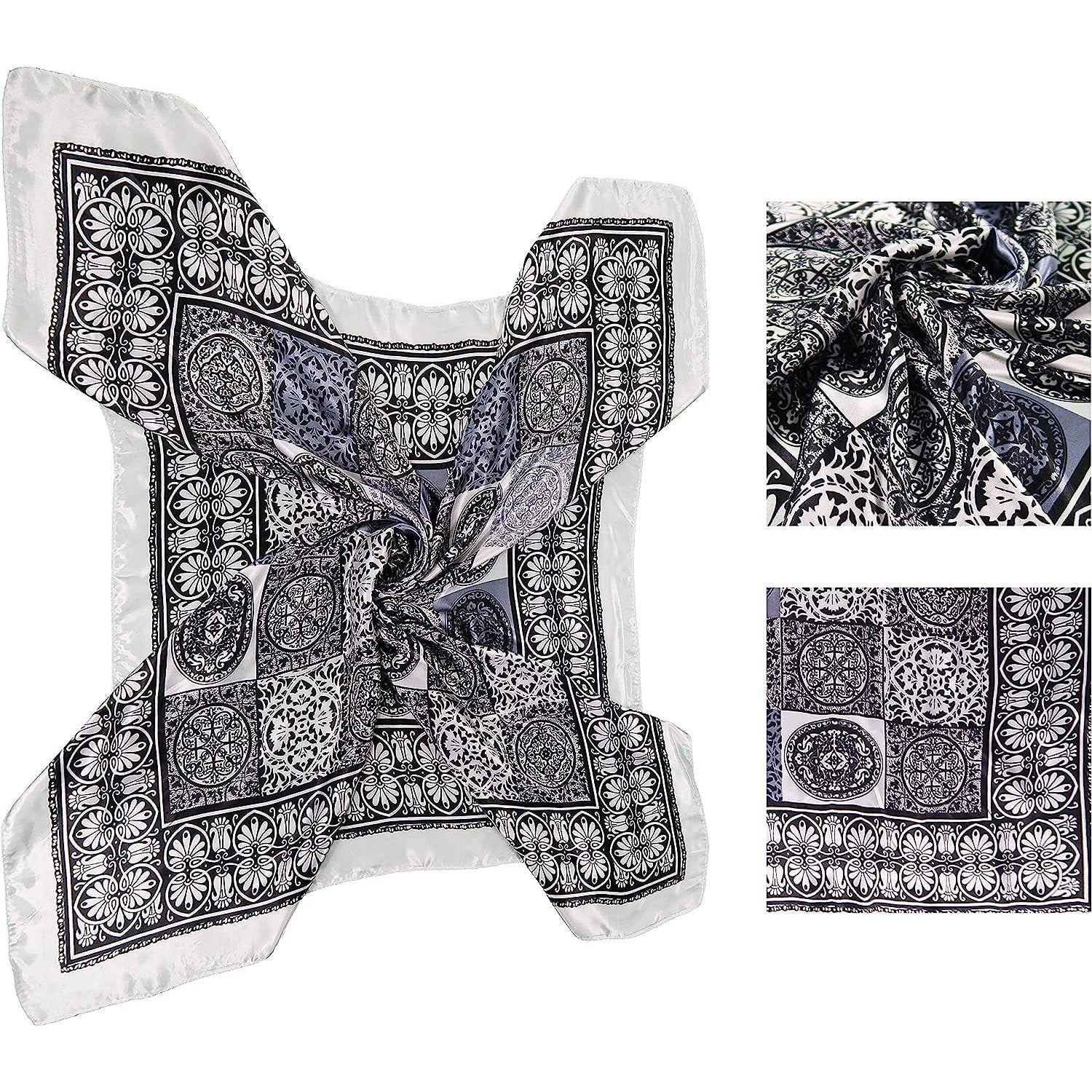 4 Pc Set Large 35 X 35 Inches Satin Square Scarves Neck Hair Head Scarf Bundle