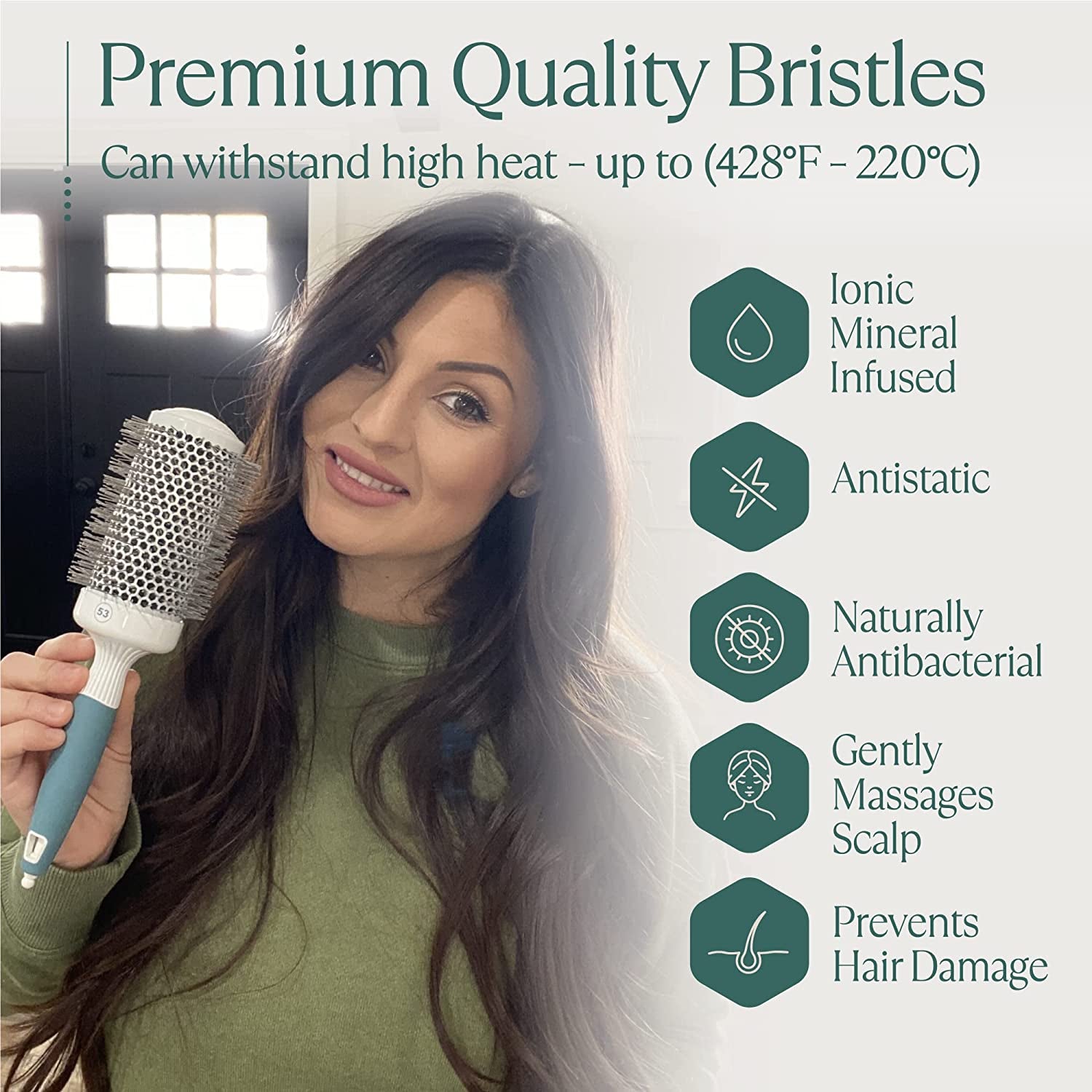 Professional round Brush for Blow Drying - Large Ceramic Ion Thermal Barrel Brush for Precise Styling and Maximum Volume - Lightweight round Hair Brush for Manageable Hair (2 Inch) (Not Electrical)