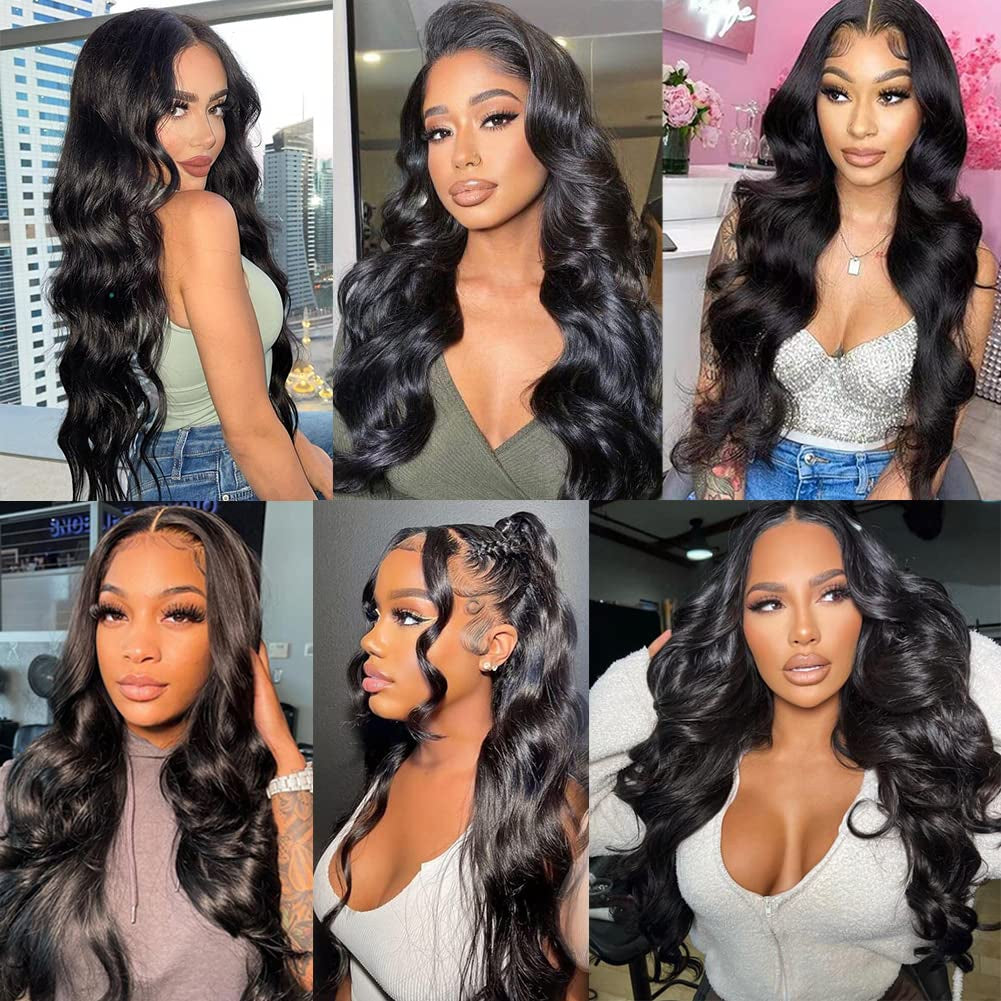 360 Body Wave Full Lace Frontal Wigs Human Hair 180 Density HD Transparent Body Wave Wigs Pre Plucked with Baby Hair Brazilian Virgin Lace Front Human Hair Wigs for Black Women Natural Color(20 Inch)