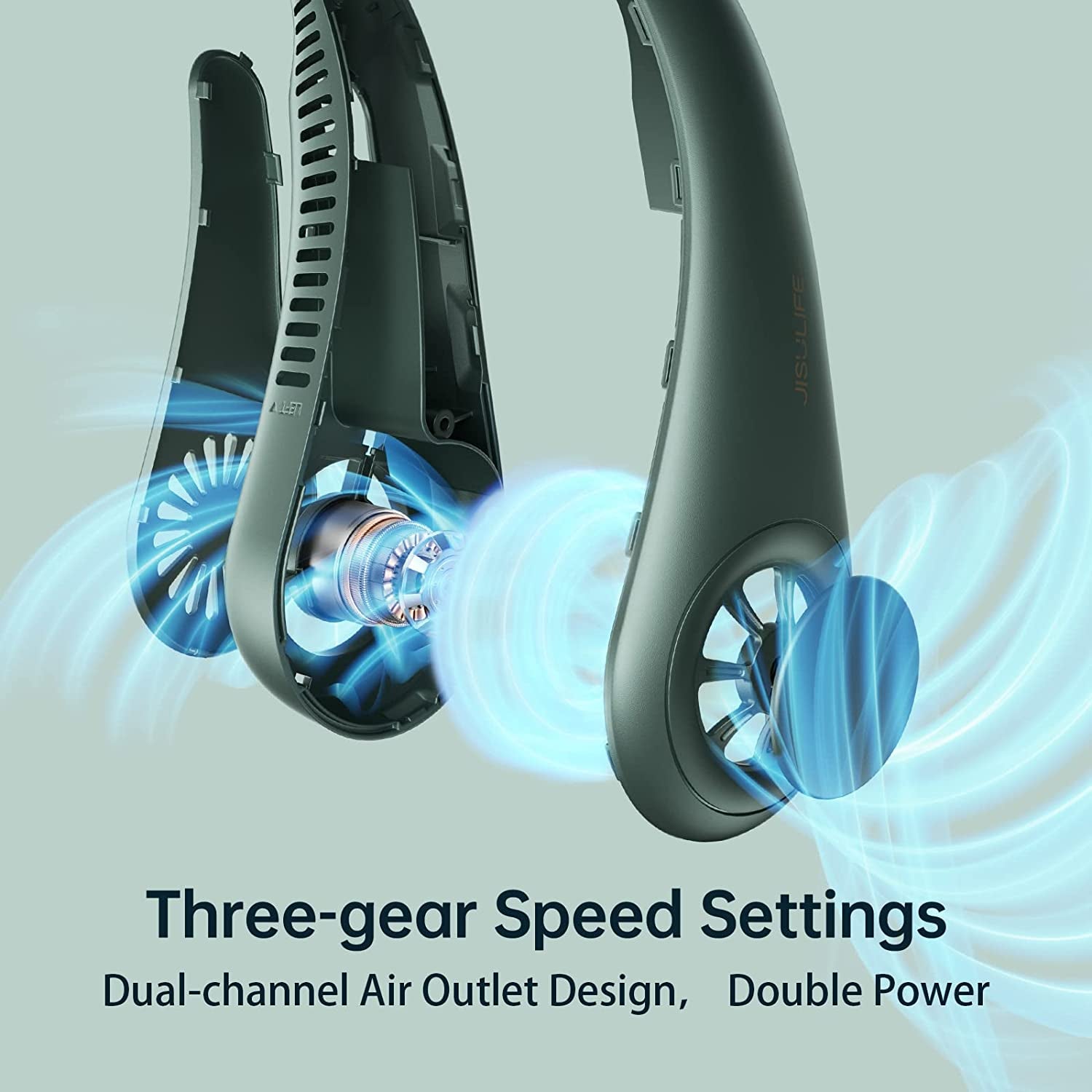 Portable Neck Fan, Hands Free Bladeless Fan, 4000 Mah Battery Operated Wearable Personal Fan, Leafless, Rechargeable, Headphone Design, USB Powered Desk Fan,3 Speeds-Dark Green