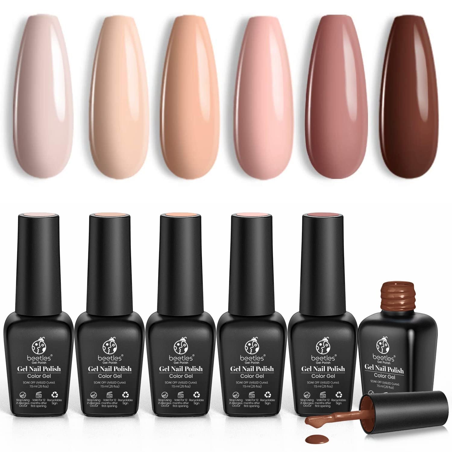 Nail Set 6 Colors Skin Tones Collection Nude Pink Brown Neutral Soak off Led Lamp Needed Manicure Diy Home for Women