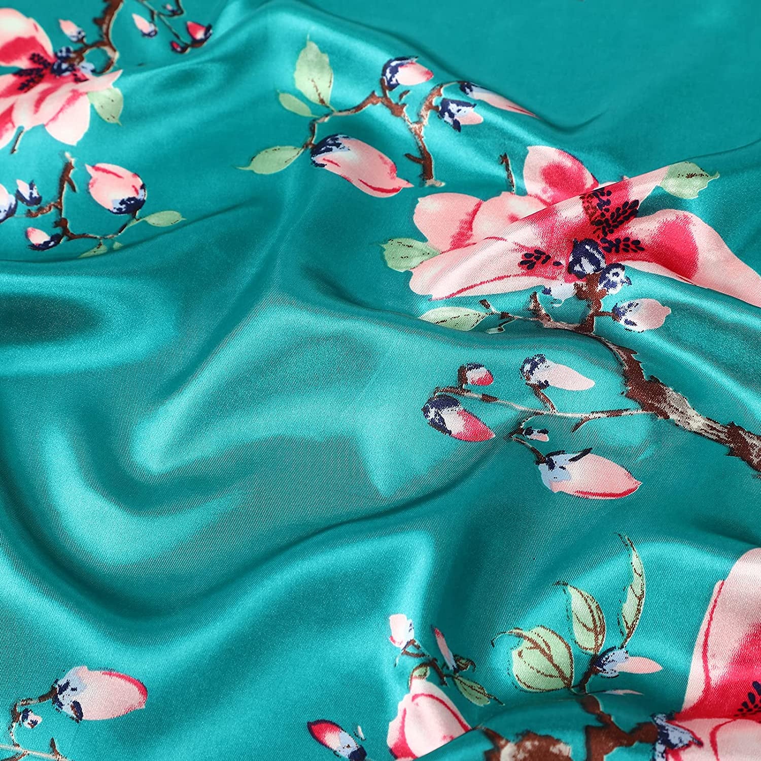 35” Large Satin Square Head Scarf - 2Pcs Silk like Floral Head Scarves Square Satin Hair Scarf Bandanas for Women
