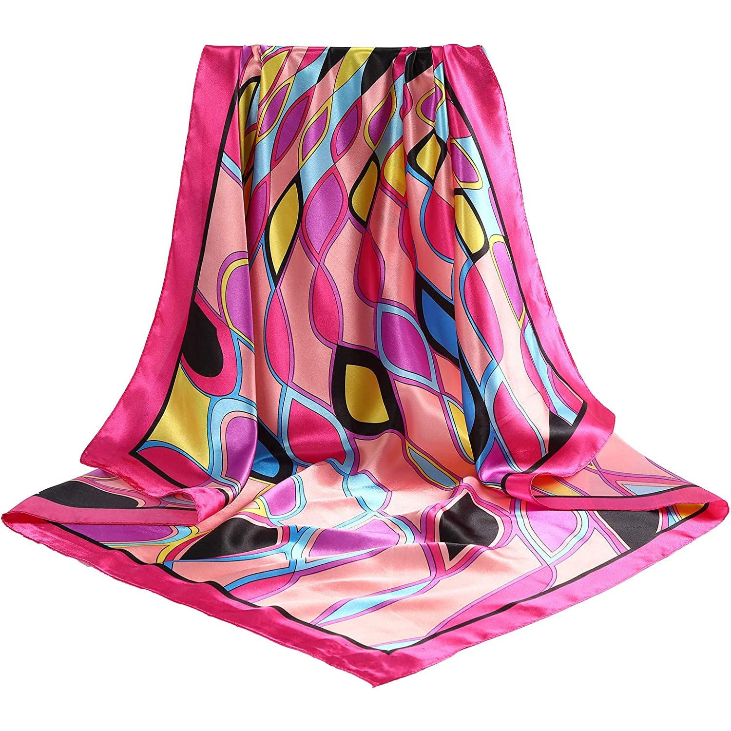35” Large Satin Square Head Scarf - 2Pcs Silk like Floral Head Scarves Square Satin Hair Scarf Bandanas for Women