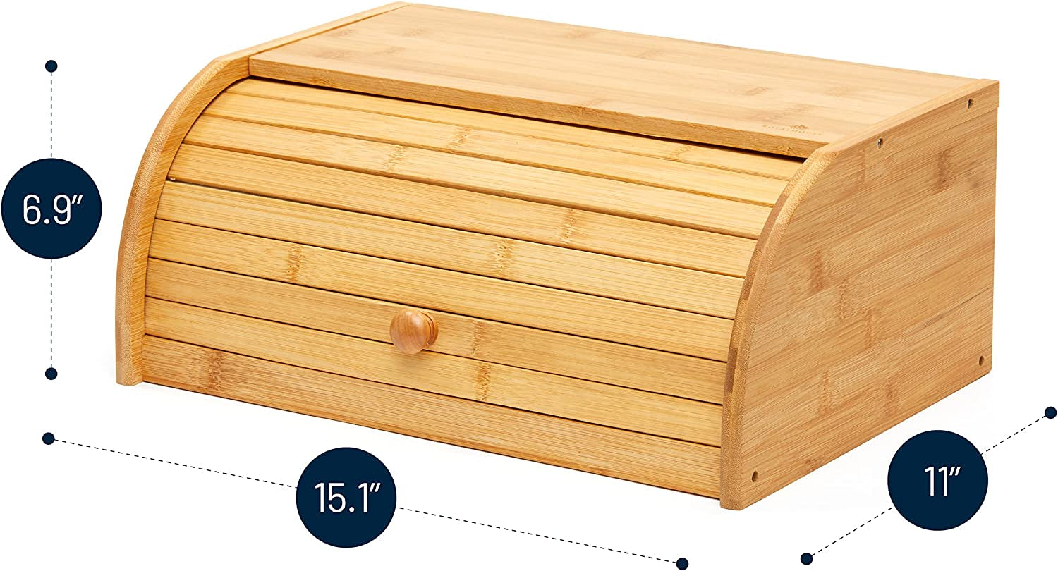 Premium Bamboo Bread Box, Bread Storage and Organizer, Organizer for Kitchen Countertop, Assembly Required
