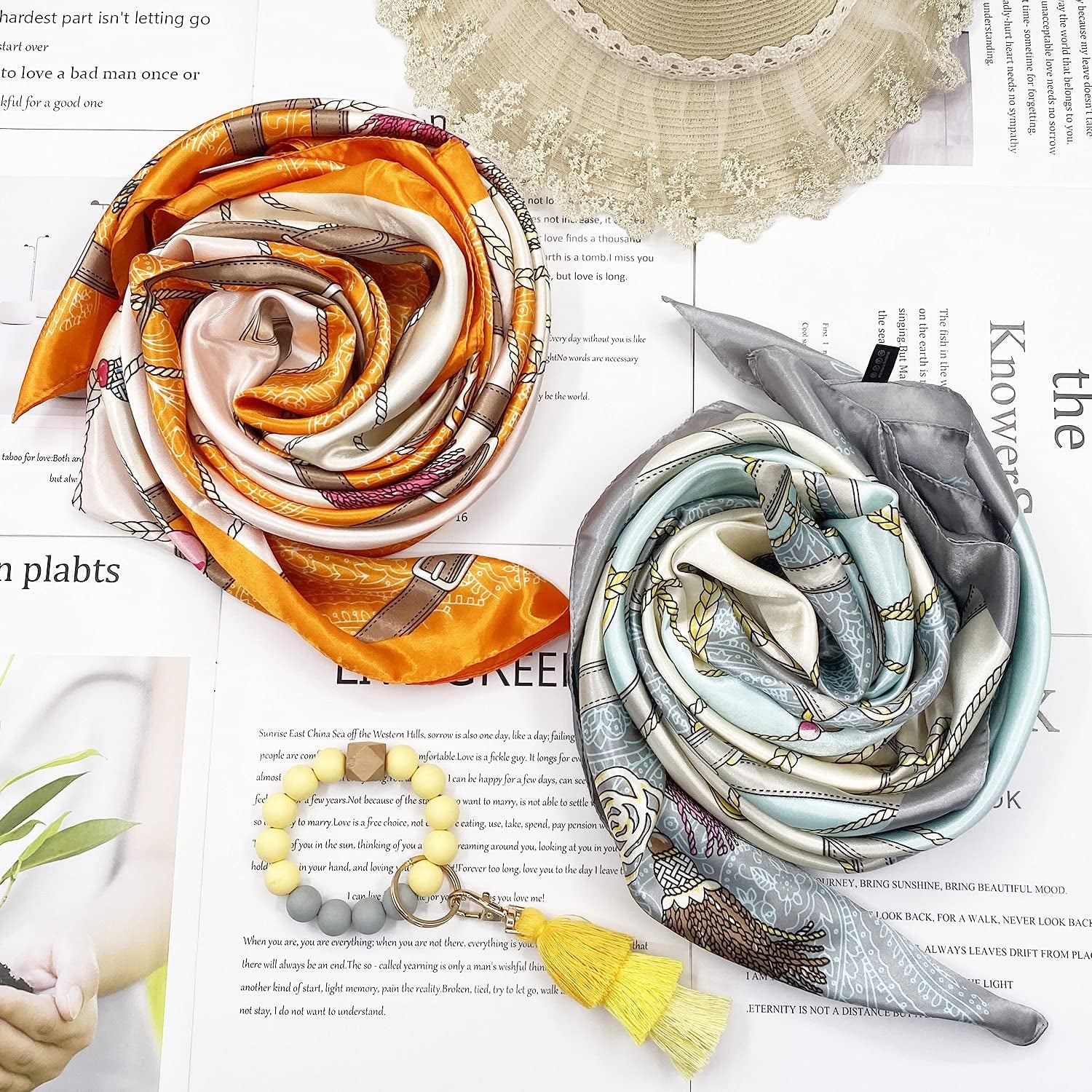 2 Pack 35" Satin Silk like Hair Scarf Bandana Light Head Wraps Neck Face Scarves Cover for Women