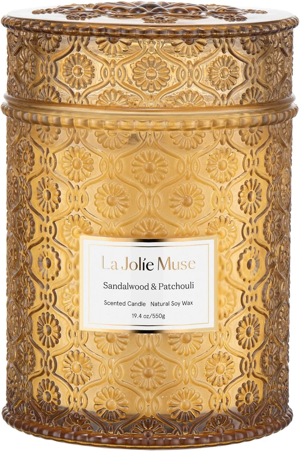 Sandalwood Candles, Wood Wick Candle, Sandalwood & Patchouli Candle, Natural Soy Candle, Large Candle for Home Scented, Gift Candle for Women & Men