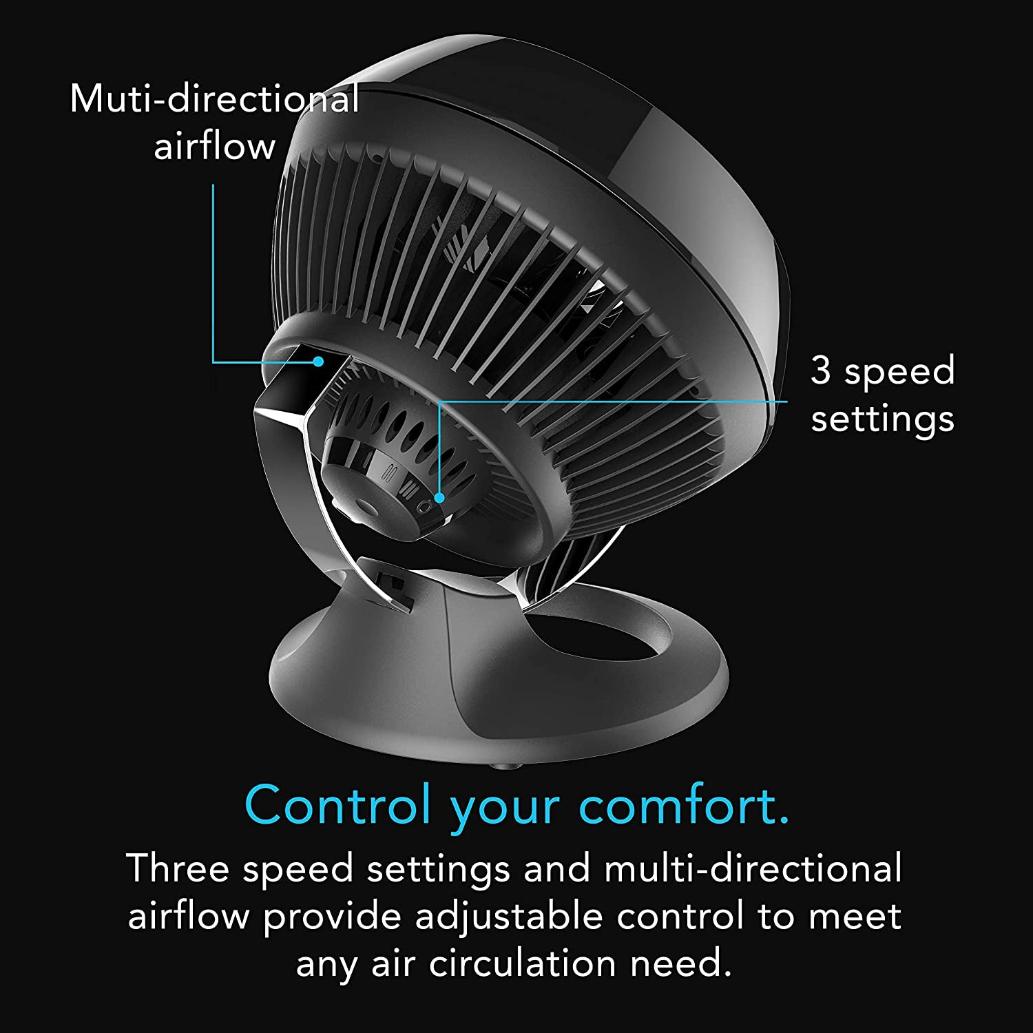 460 Small Whole Room Air Circulator Fan with 3 Speeds, 460-Small, Black