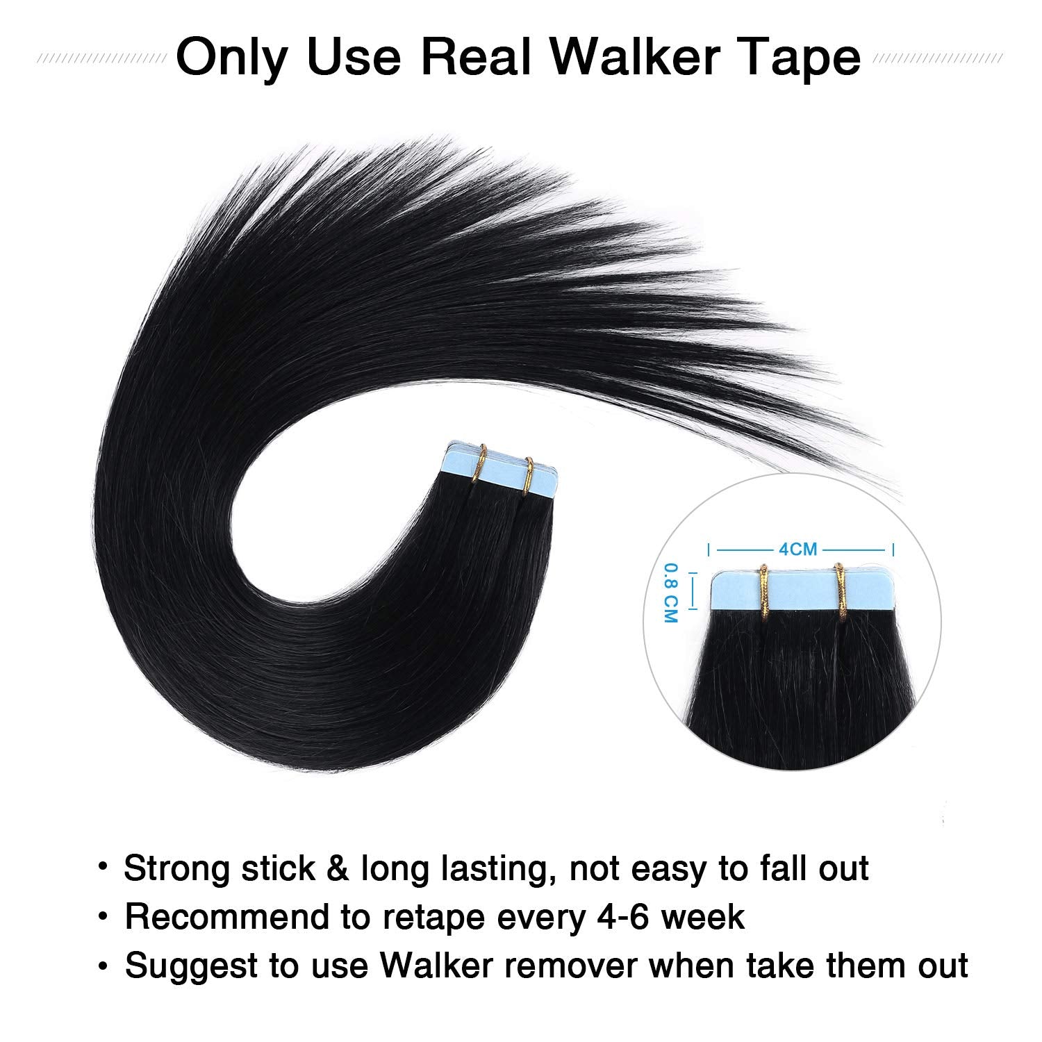 Tape in Hair Extensions Human Hair 18 Inches 50G/Pack 20Pcs Straight Seamless Skin Weft Jet Black Tape Hair Extensions (18 Inches #1 Jet Black)